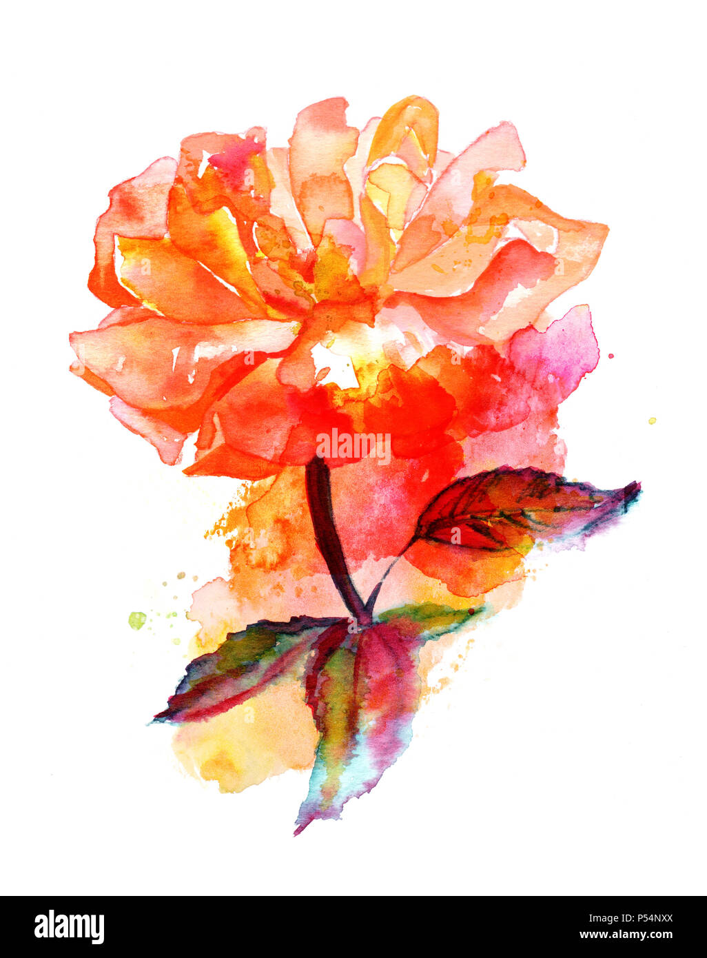 Aquarelle Dessin Animé De Fleur Rose Sur Fond Blanc Avec Une