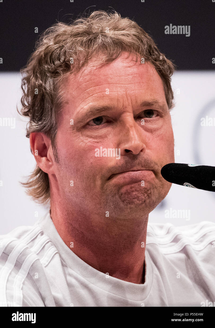 Vatutinki, la Russie. 25 Juin, 2018. Football, Coupe du monde, l'équipe nationale allemande, quarts de l'équipe. L'entraîneur adjoint, Marcus Sorg s'exprimant lors d'une conférence de presse. Crédit : Christian Charisius/dpa/Alamy Live News Banque D'Images