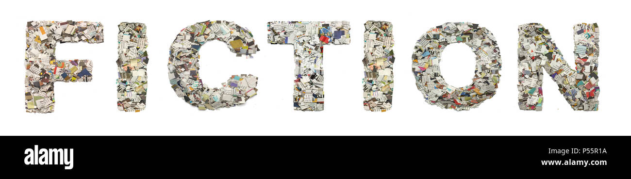 Le mot FICTION faite de confettis journal isolated on white Banque D'Images