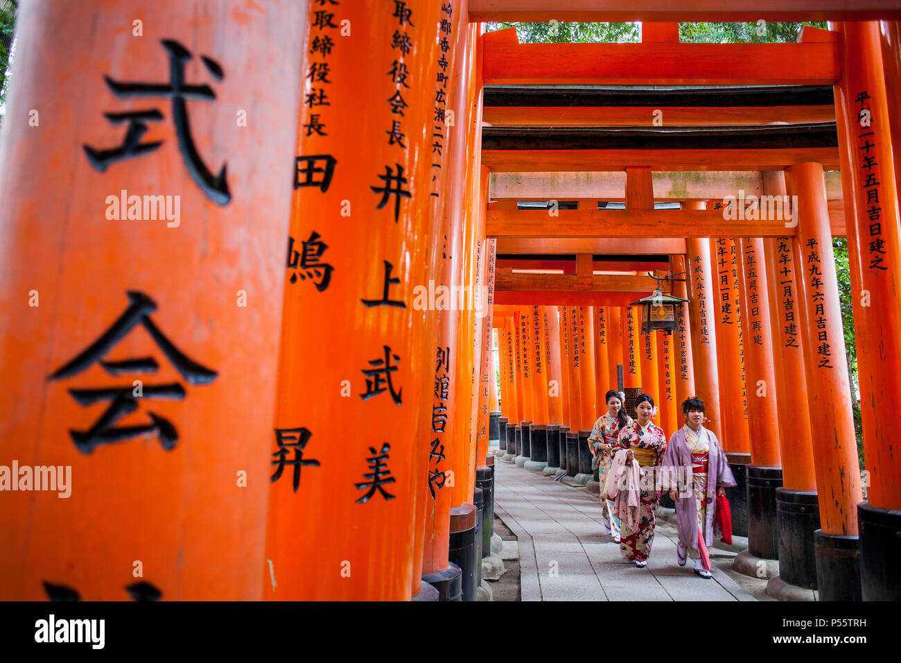 Portes Torii de Fushimi Inari-Taisha,sanctuaire à Kyoto, Japon Banque D'Images