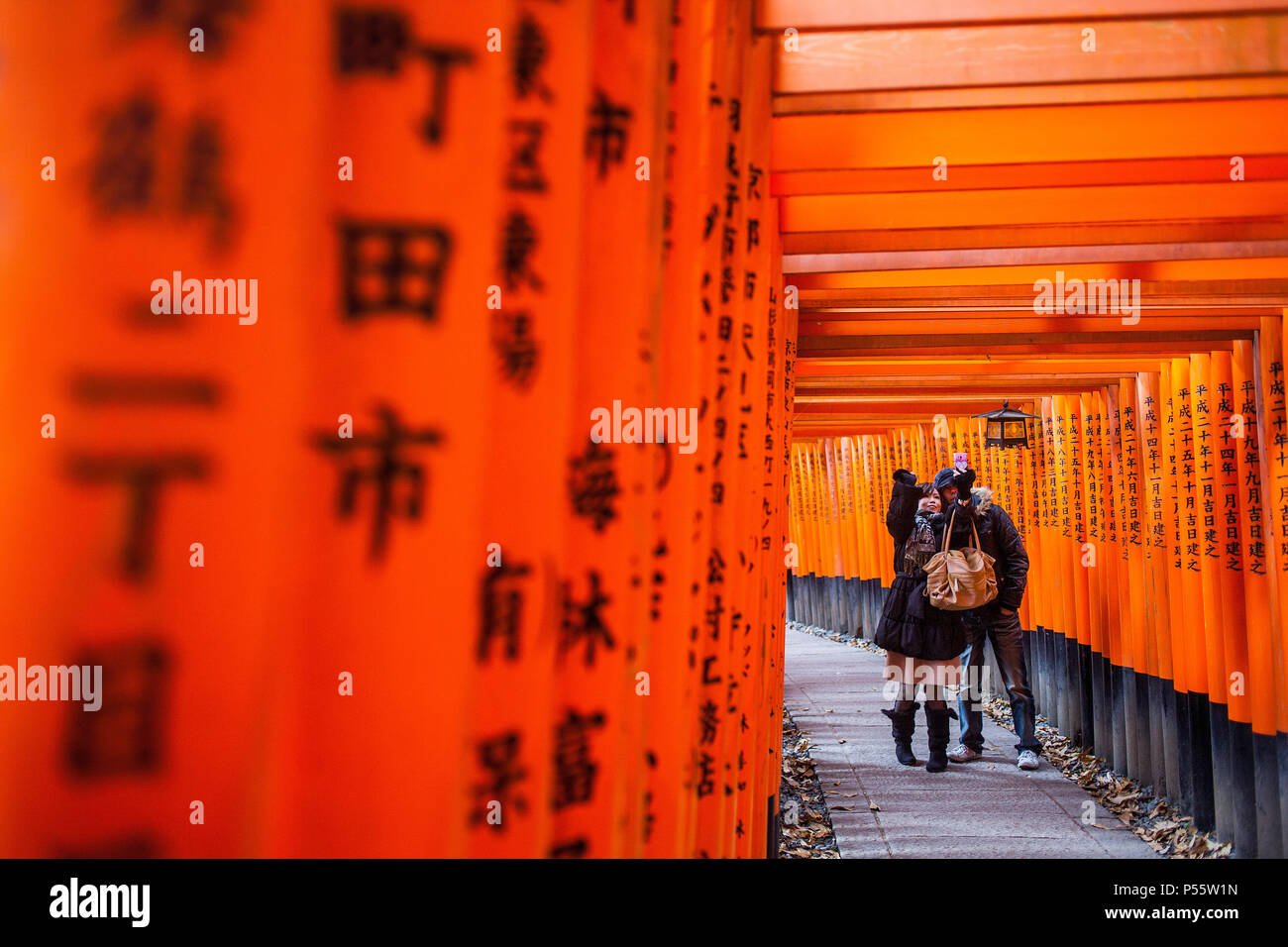 Portes Torii de Fushimi Inari-Taisha,sanctuaire à Kyoto, Japon Banque D'Images