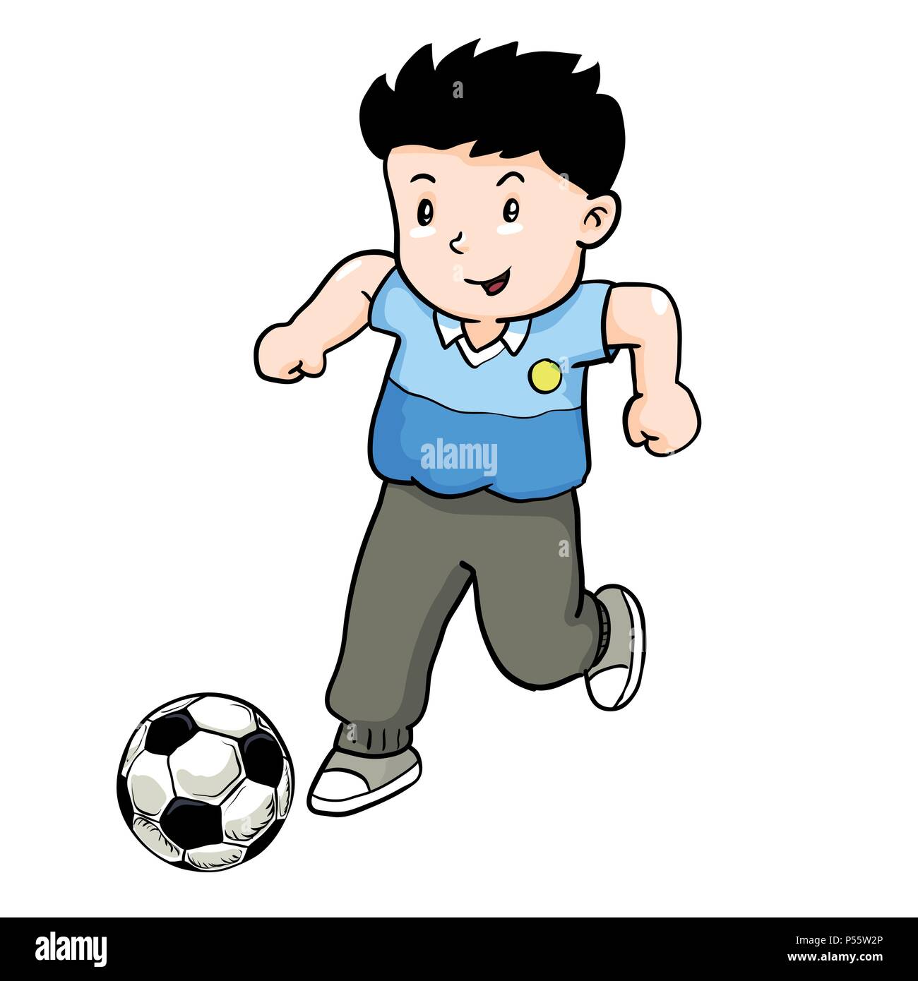 Garçon jouant au football, Cartoon kid jouer au football -Illustration vectorielle. Illustration de Vecteur