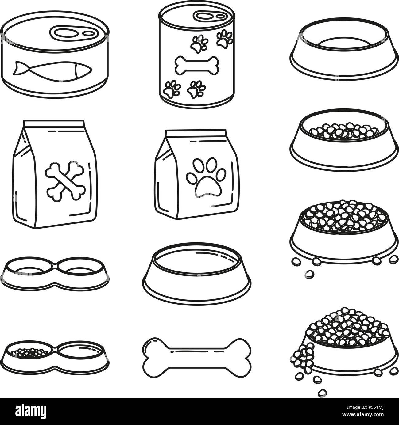 Les Dessins Au Trait Noir Et Blanc 12 Elements D Aliments Pour Animaux De Compagnie Image Vectorielle Stock Alamy