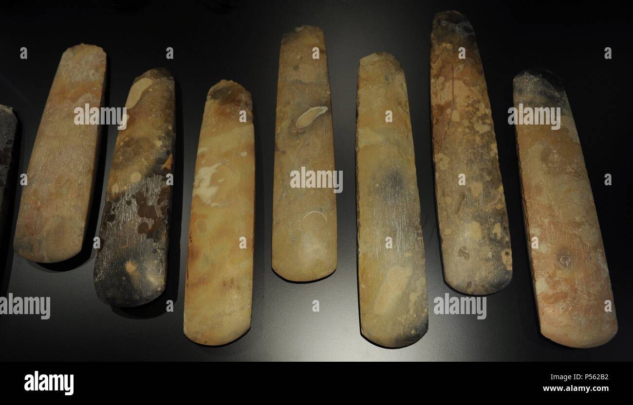 Silex poli axes. 3700-3500 BC. Vange de Maglehojs Smorun Malov, entre et, à l'ouest de Copenhague. Musée national du Danemark. Copenhague. Le Danemark. Banque D'Images
