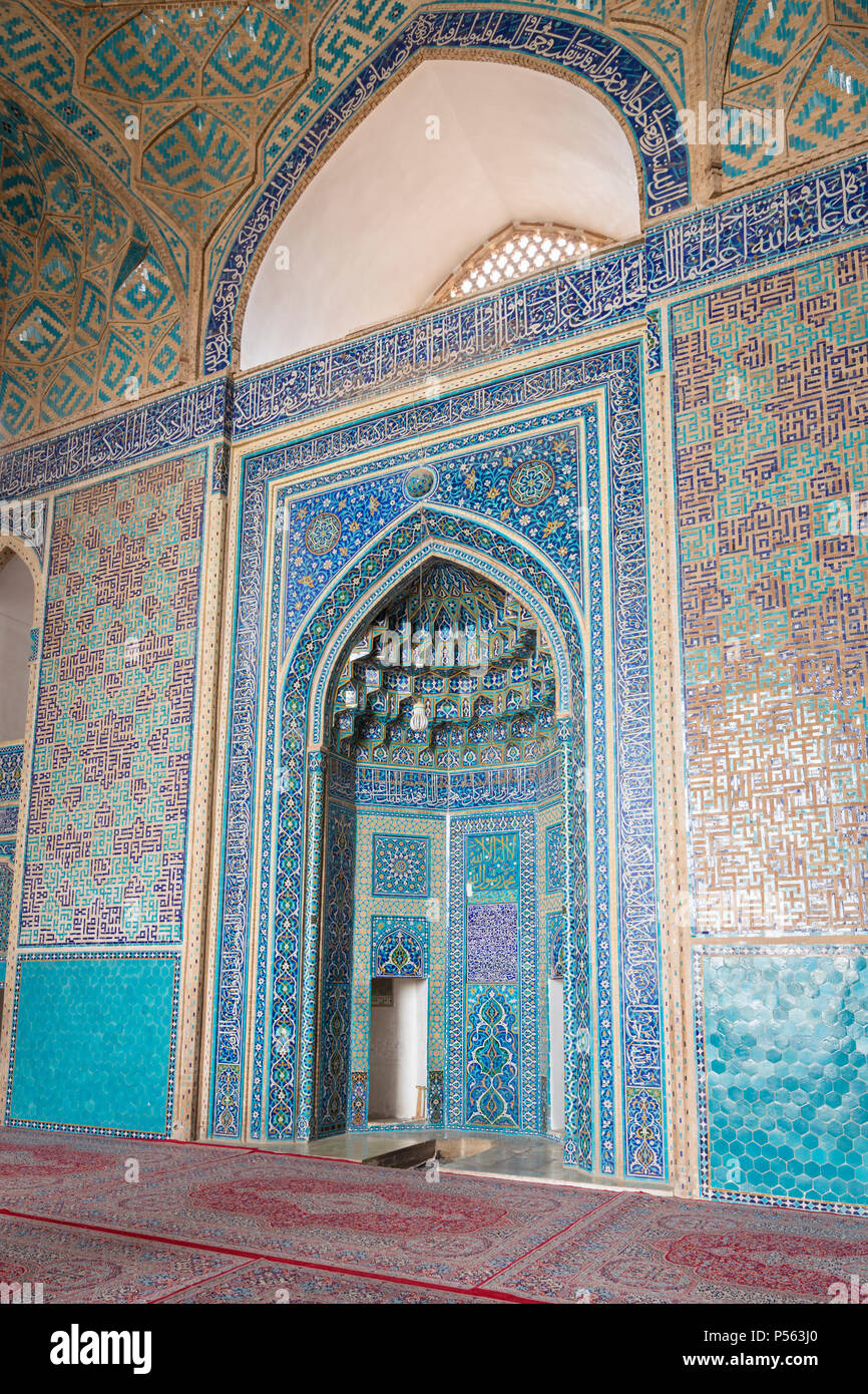 Mihrab de la mosquée Jameh Masjed-e ou mosquée du vendredi, Yazd, Iran Banque D'Images