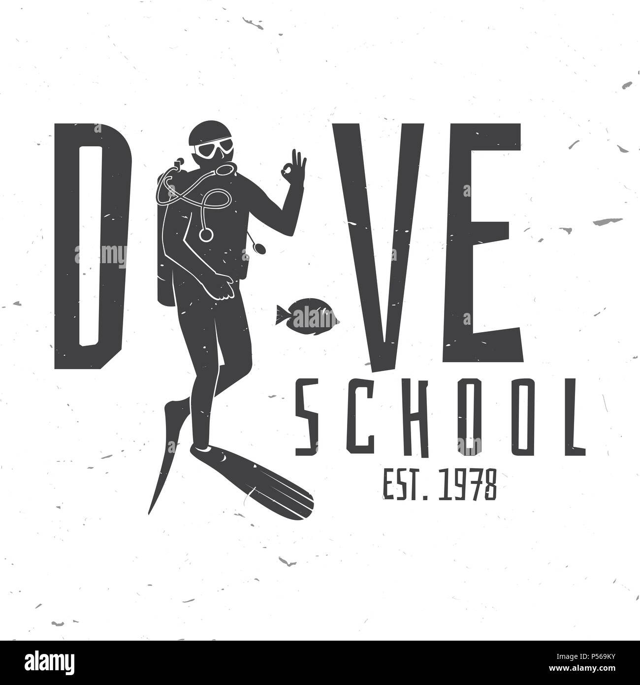 L'école de plongée. Vector illustration. Concept pour chemise ou d'un logo, d'impression, de timbres ou de pièce en t. Typographie vintage design avec diver silhouette. Illustration de Vecteur