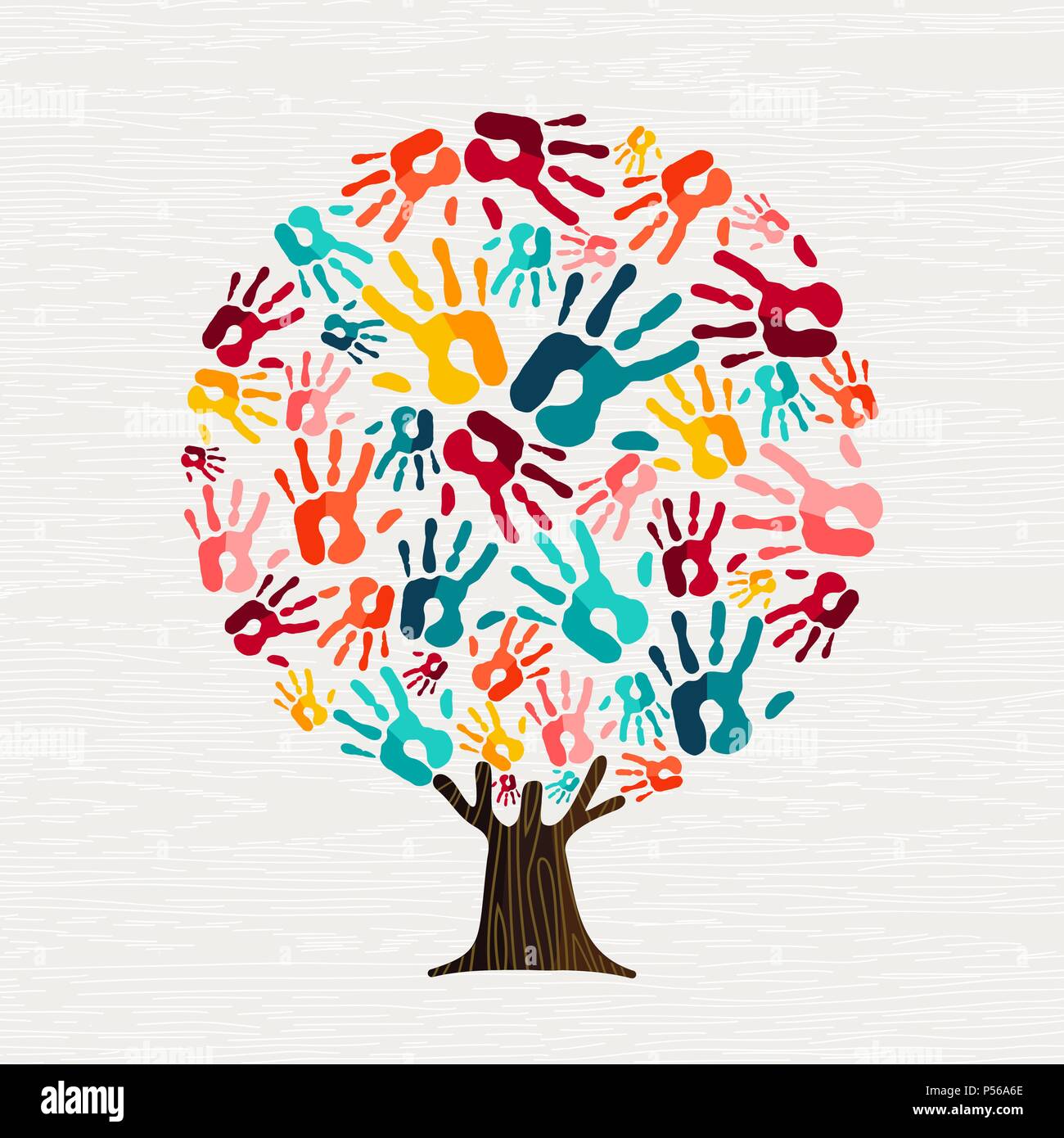 Arborescence constituée de mains humaines colorées dans les branches. Concept d'aide de la Communauté, la diversité de la culture groupe ou projet social. Vecteur EPS10. Illustration de Vecteur