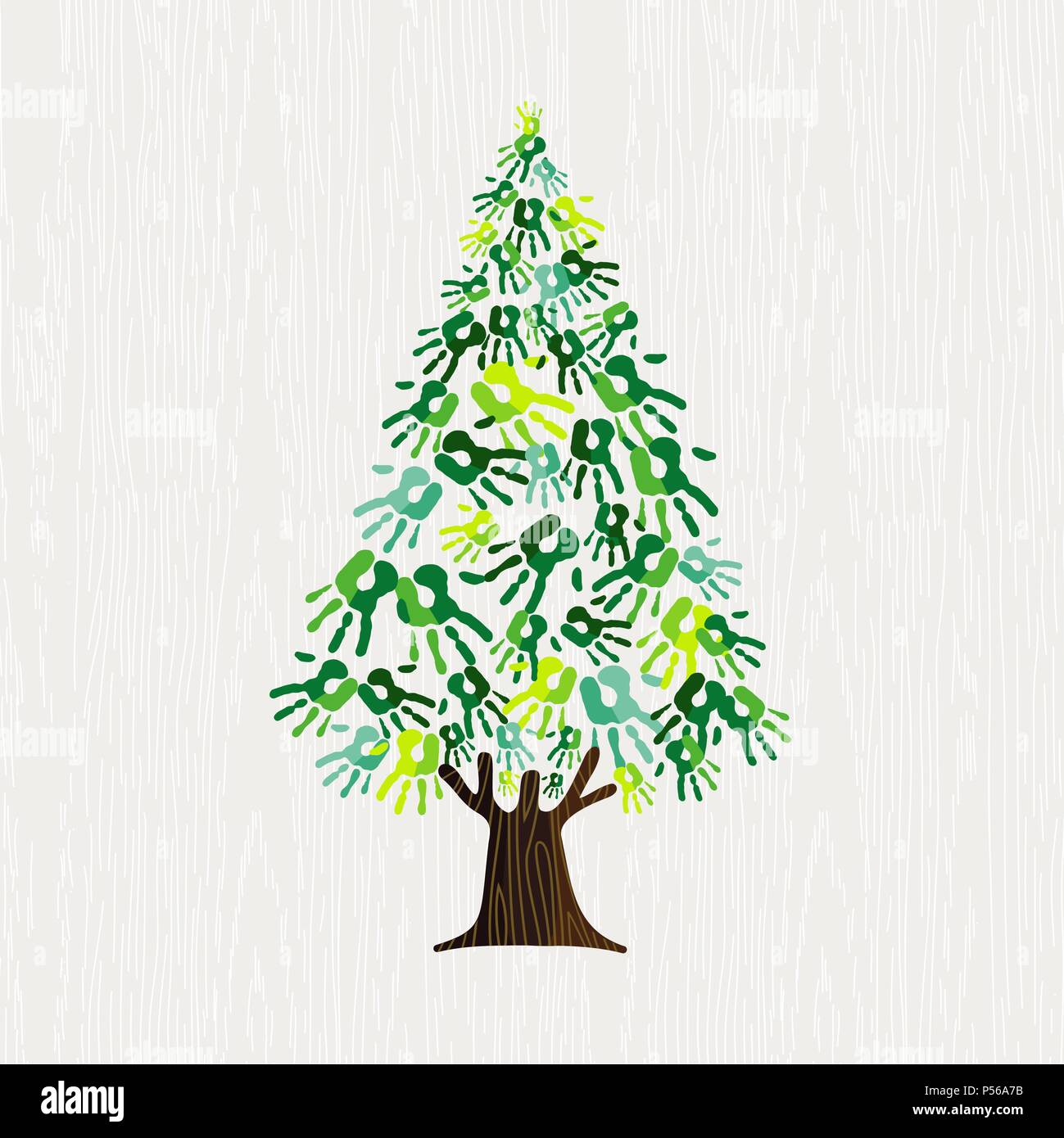 Pine Tree pour des mains humaines. Concept de l'aide de la nature, de l'environnement groupe ou d'équipe de soins de la terre. Vecteur EPS10. Illustration de Vecteur