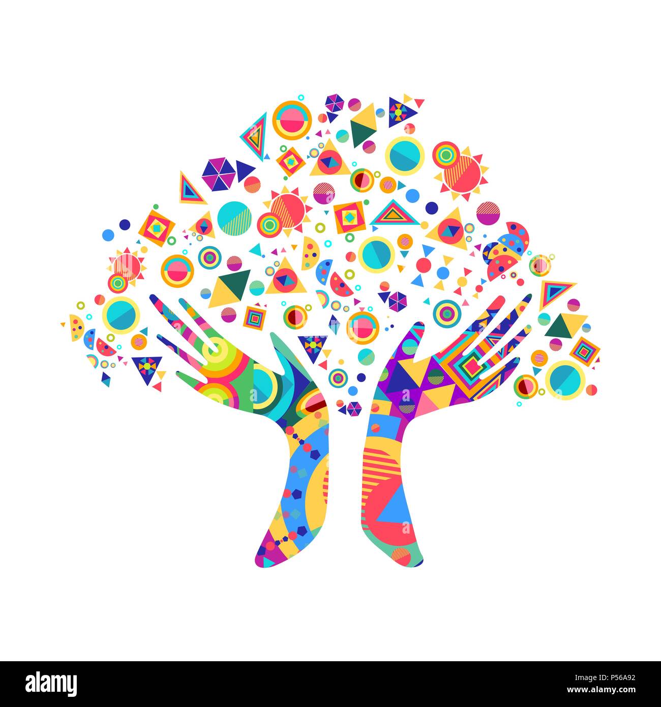 Arbre avec des couleurs les mains ensemble. L'équipe communautaire concept illustration pour la diversité de la culture, de la nature ou de soins d'équipe projet. Vecteur EPS10. Illustration de Vecteur