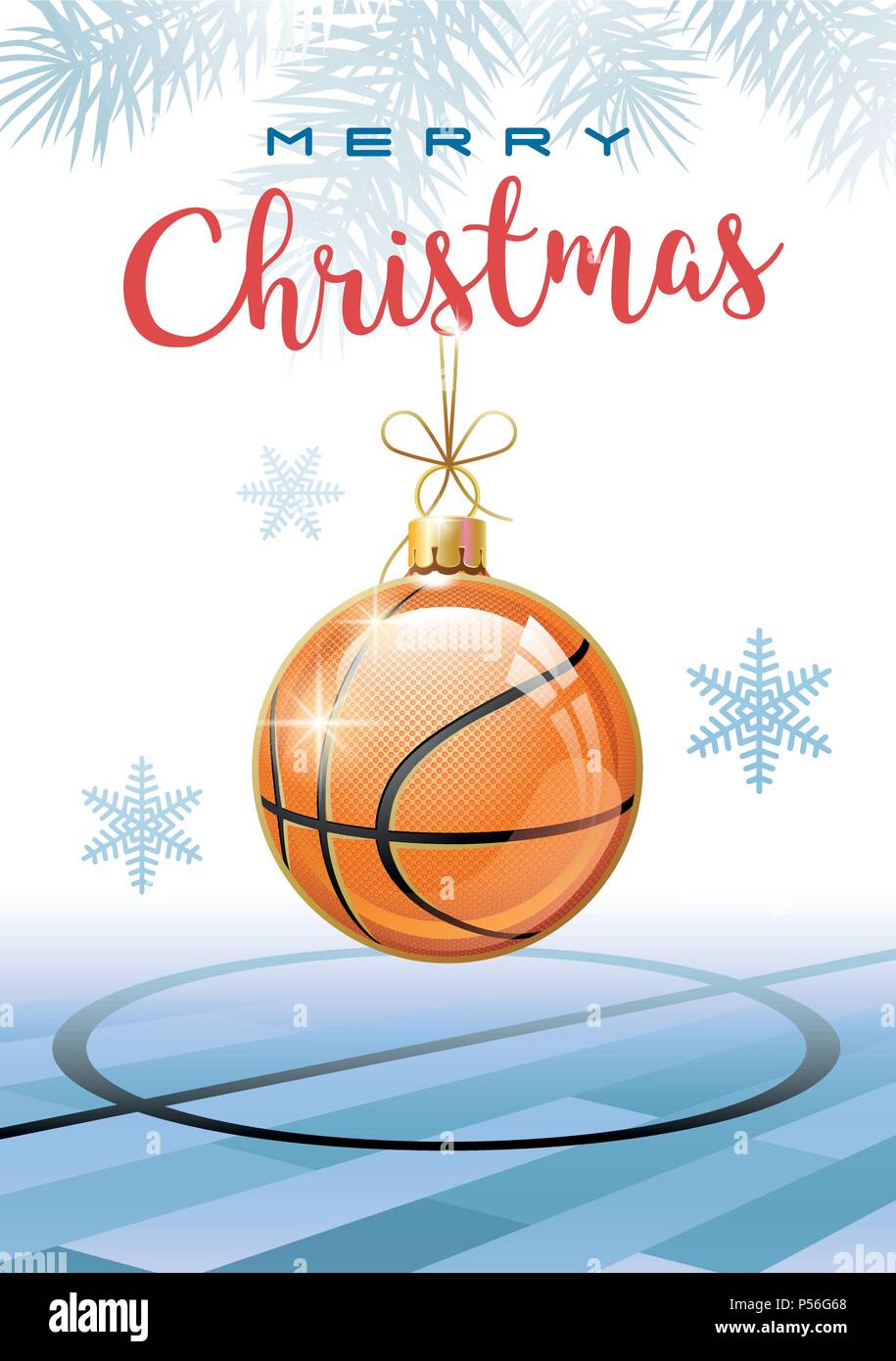 Joyeux Noel Sports Carte De Vœux Ballon De Basket Ball Realiste En Forme De Boule De Noel Vector Illustration Image Vectorielle Stock Alamy
