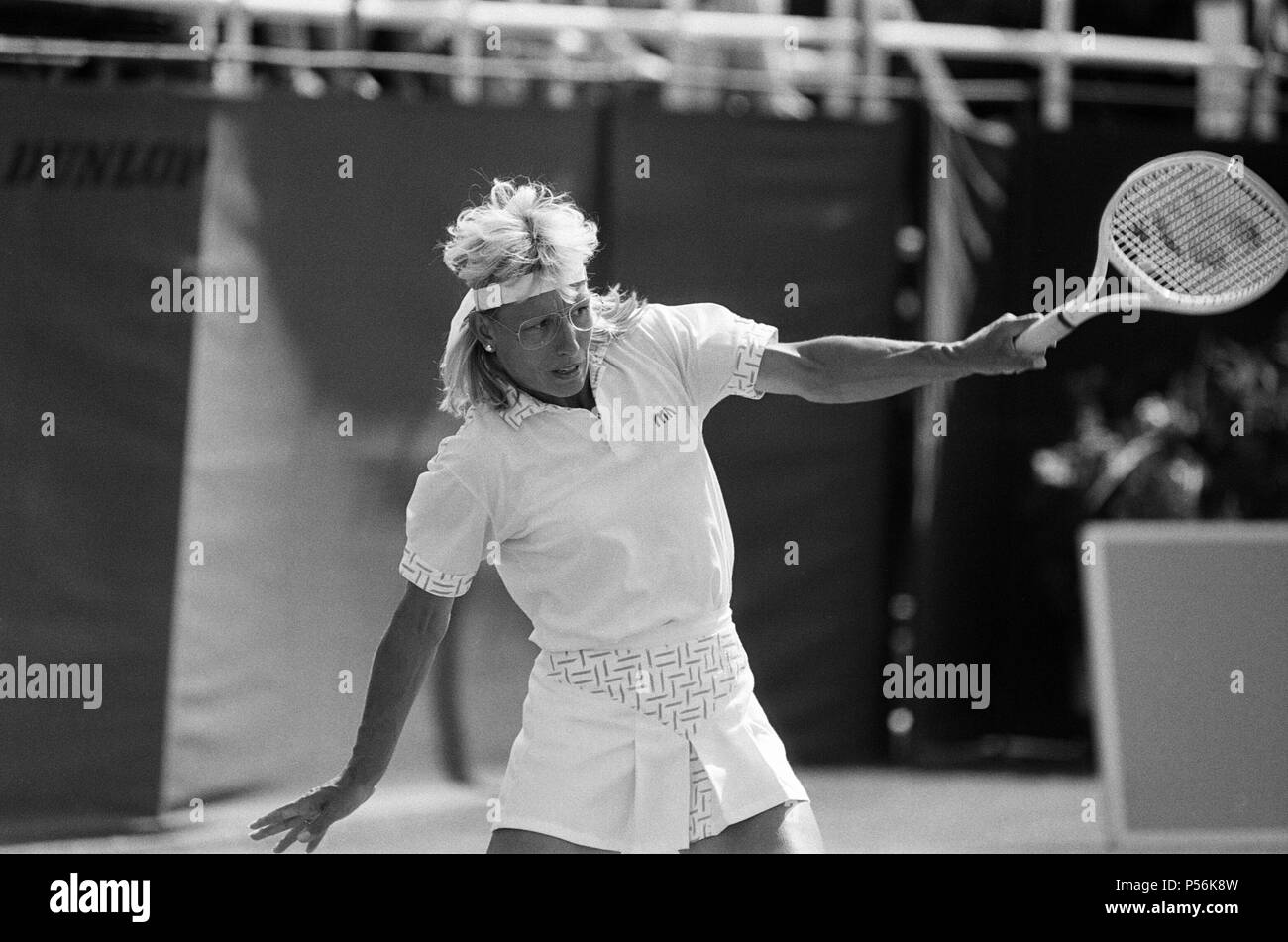 La finale dames du tournoi de tennis classique Dow à l'Edgbaston Priory Club. Sur la photo, Martina Navratilova en action. 18 juin 1989. Banque D'Images