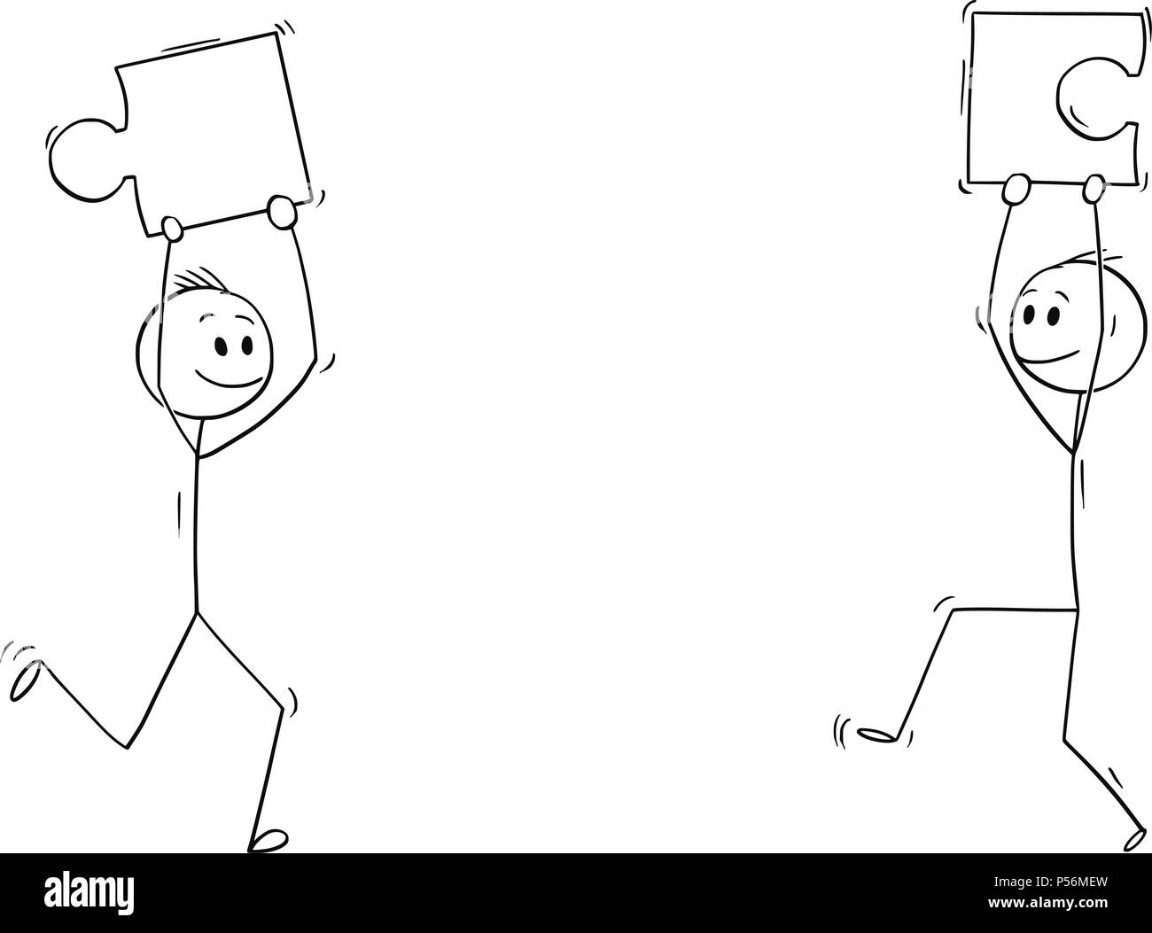 Caricature de deux hommes ou hommes d'Holding puzzle pieces Illustration de Vecteur