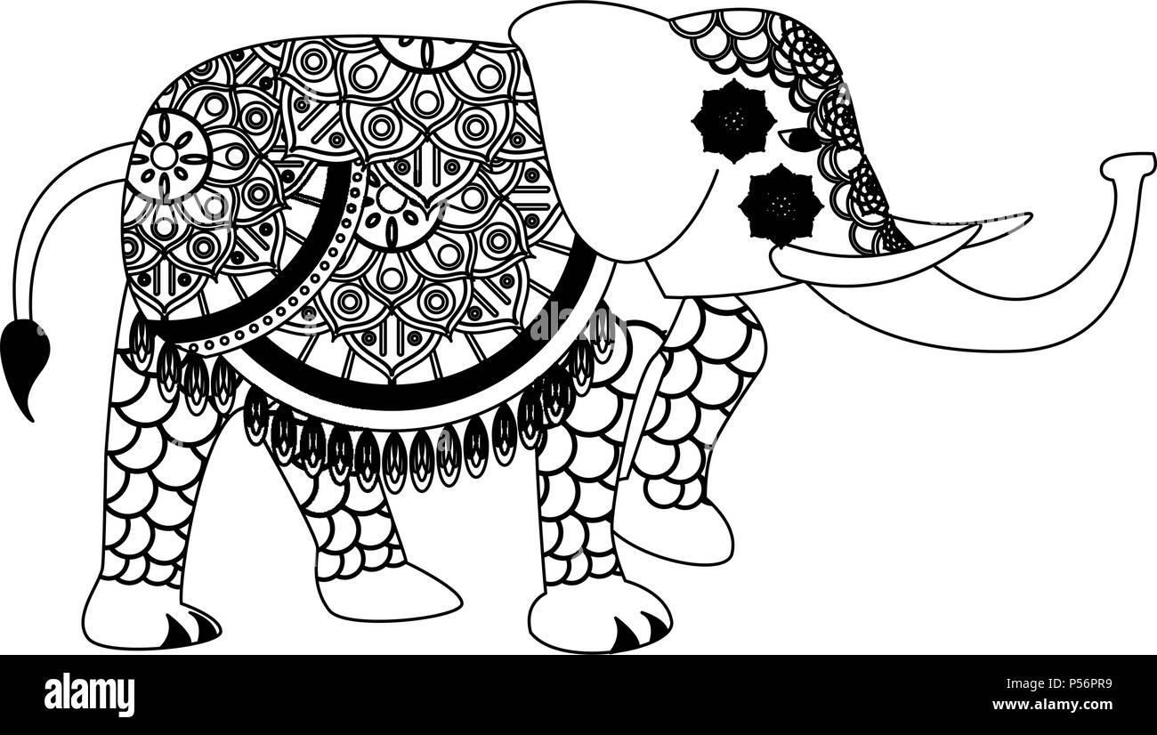 L l phant indien caricature en noir et blanc Image Vectorielle