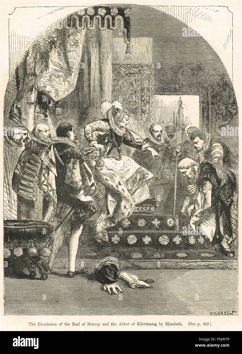 Le Raid Chaseabout Dismission des rebelles, l'Abbé de Kilwinning et James Stewart, 1e comte de Moray, par la reine Elizabeth I, 1561 Banque D'Images
