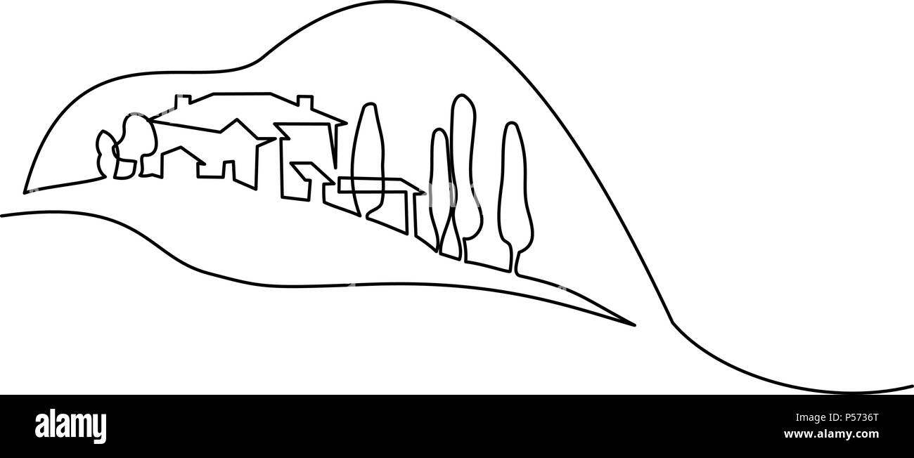 Paysage avec village sur la colline Illustration de Vecteur
