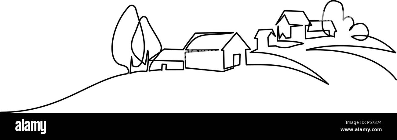Paysage avec village sur la colline Illustration de Vecteur