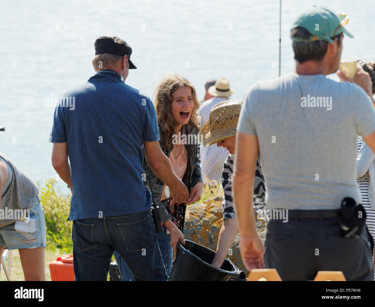 Newquay, Cornwall, UK. 25 Jun, 2018. Rosamunde Pilcher matin orageux de l'amour dans la nuit lieu de tournage, avec Matthias Brandt Harreby,Johanna Poules, Gabriel Merz, UK, le 25, juin, 2018 Robert Taylor/Alamy Live News. Newquay, Cornwall, UK. Crédit : Robert Taylor/Alamy Live News Banque D'Images