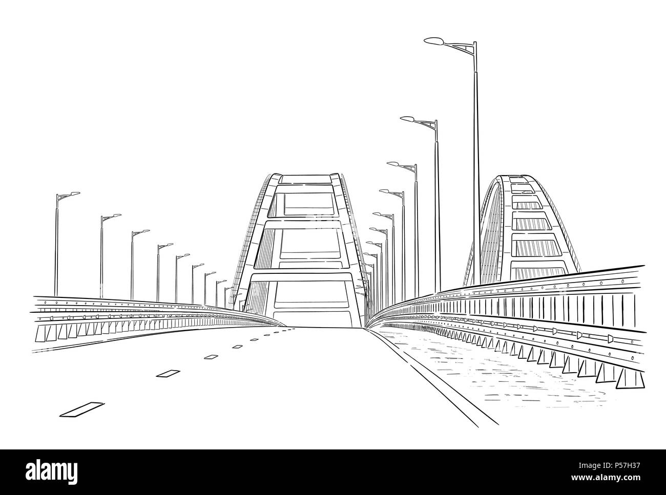 Croquis dessinés à la main, de l'illustration vectorielle, pont de Crimée ark et road Illustration de Vecteur