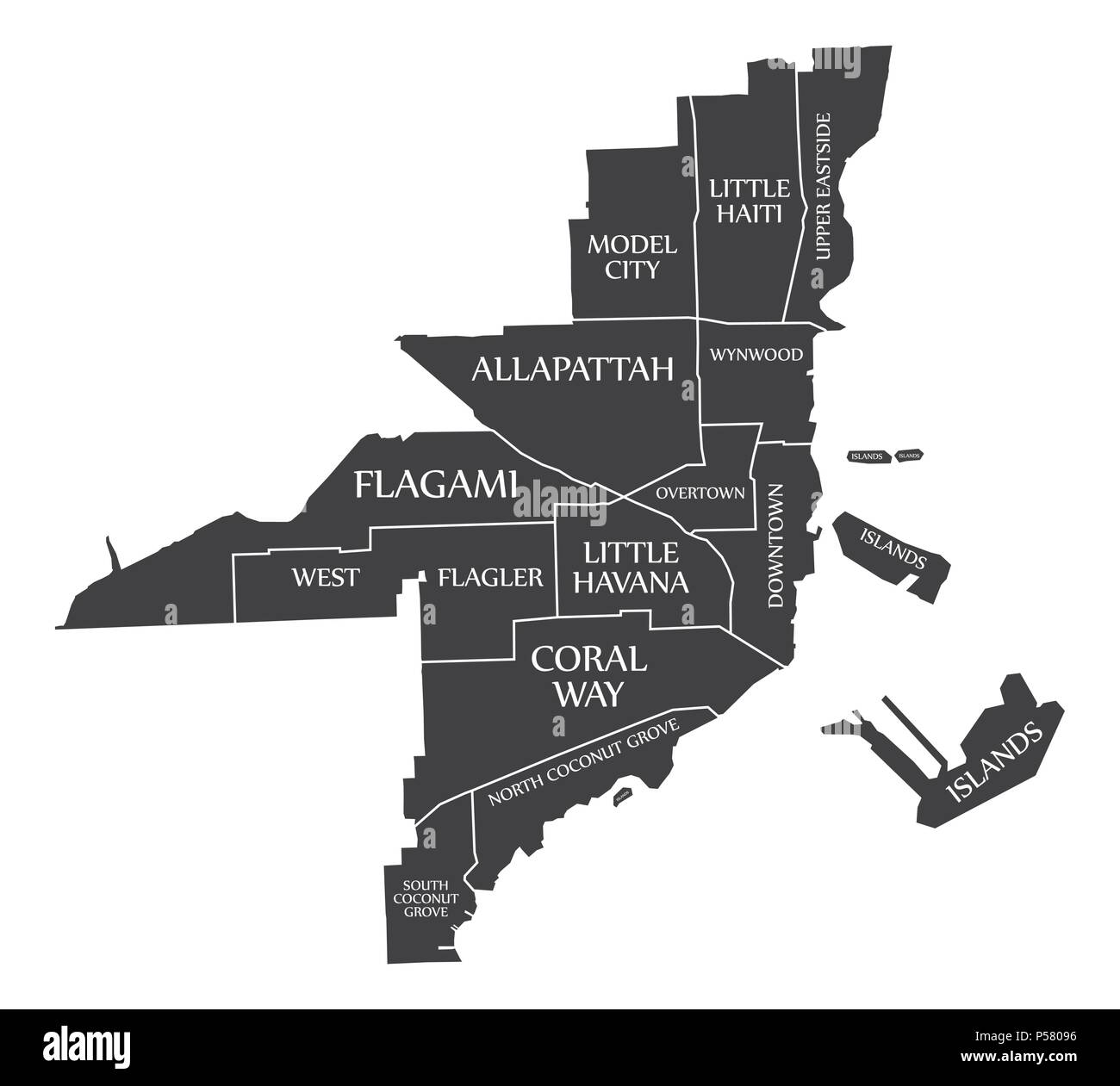 Plan de la ville de Miami Florida USA étiqueté illustration noir Illustration de Vecteur