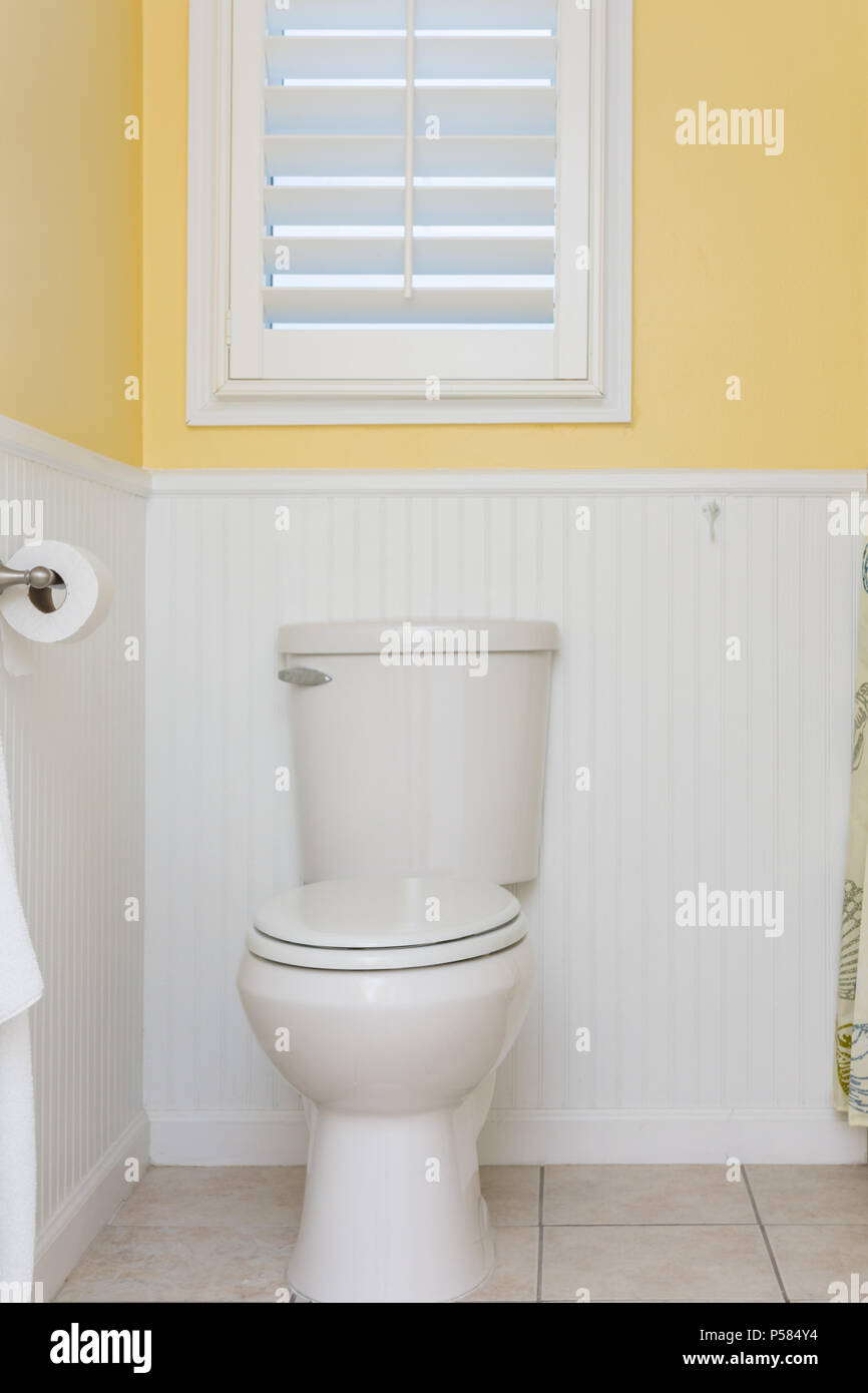 Des Toilettes Propres Beardboard Ou Lambris Blanc Jaune Vif