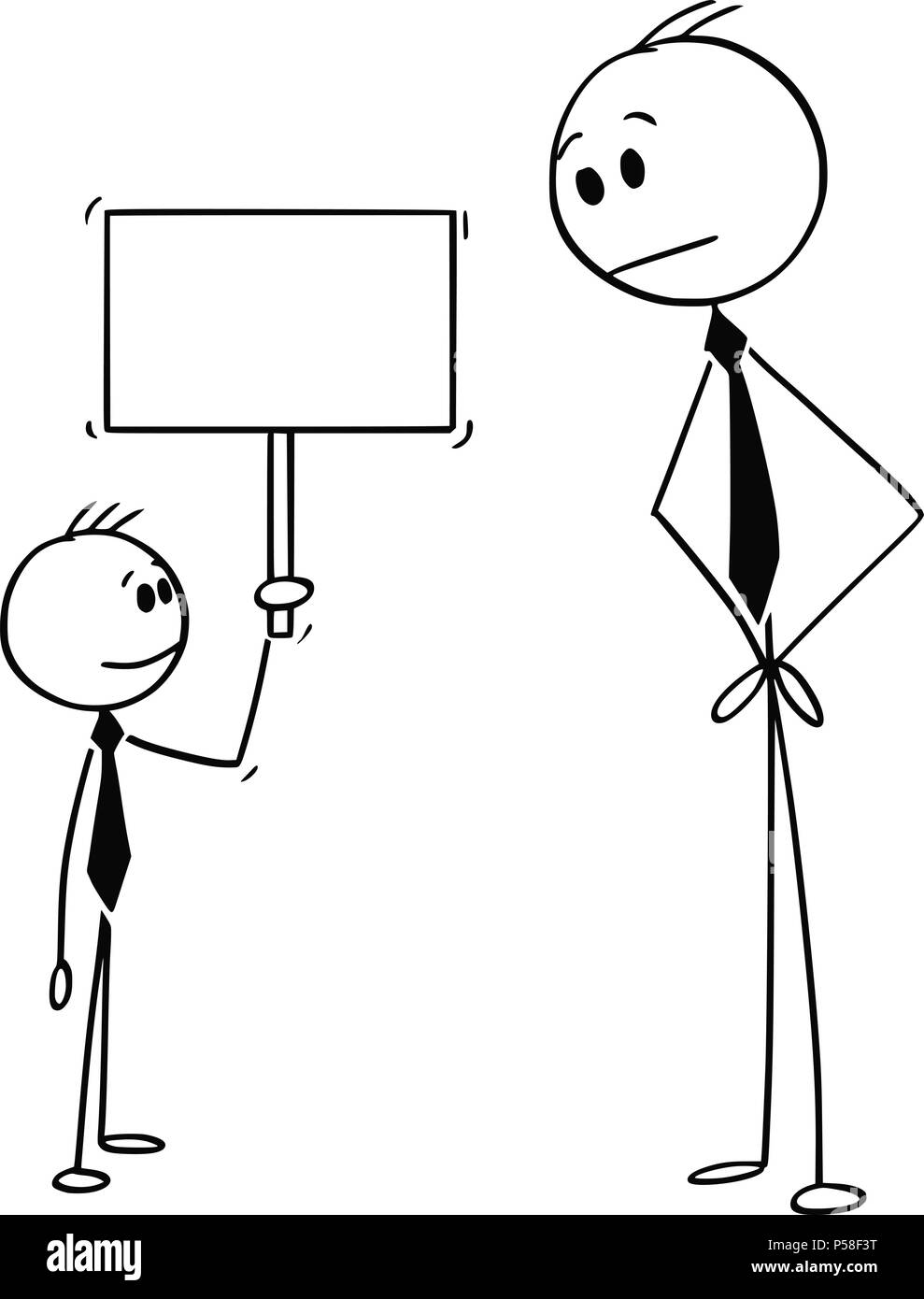 Caricature de Businessman et Small Business Boy Holding Empty Sign Illustration de Vecteur