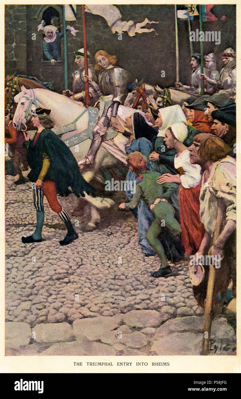 Jeanne d'Arc, entrée réussie sur Reims, 1429, d'après une peinture de Howard Pyle, Harper's Monthly Magazine, 1904 Banque D'Images Jeanne d'Arc, entrée réussie sur Reims, 1429, d'après une peinture de Howard Pyle, Harper's Monthly Magazine, 1904 Banque D'Images