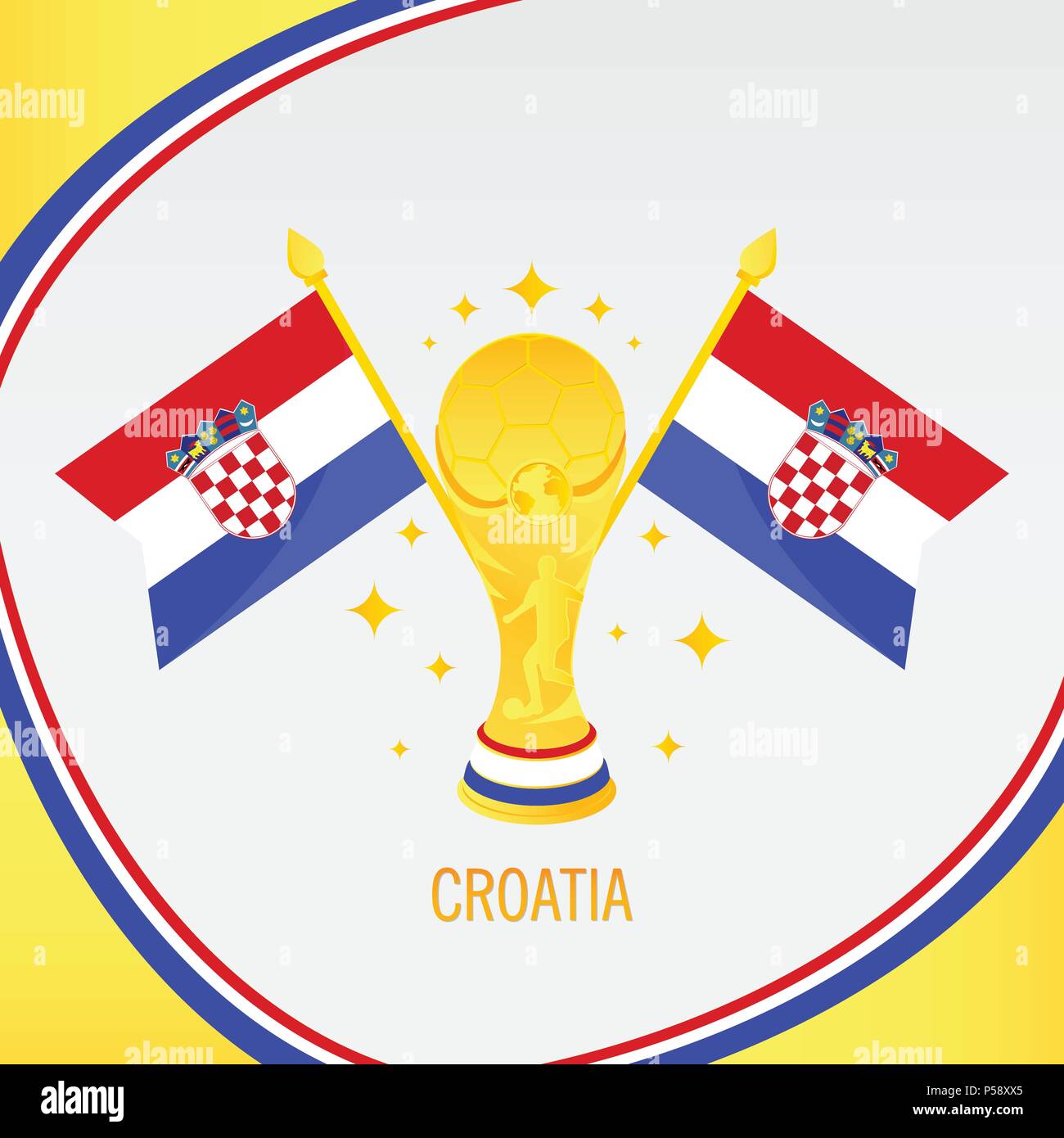 Football - la Croatie championne 2018 Drapeau et Golden Trophy / Cup Illustration de Vecteur