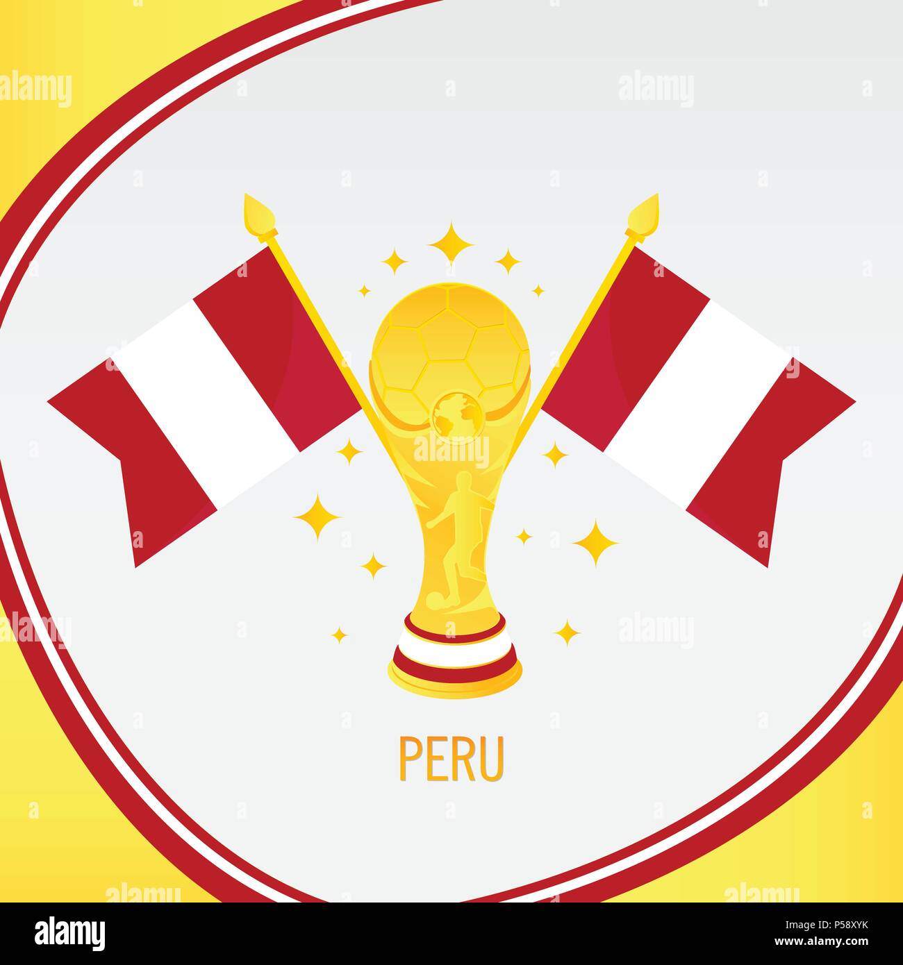 Pérou Champion de Football 2018 - Drapeau et Golden Trophy / Cup Illustration de Vecteur