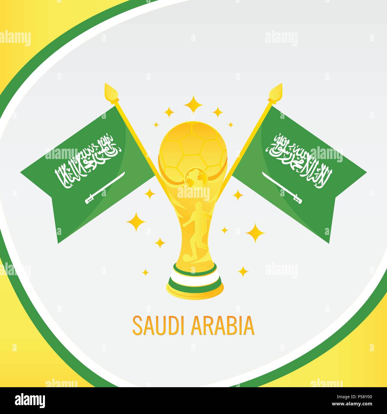 L'Arabie saoudite championne de Football 2018 - Drapeau et Golden Trophy / Cup Illustration de Vecteur