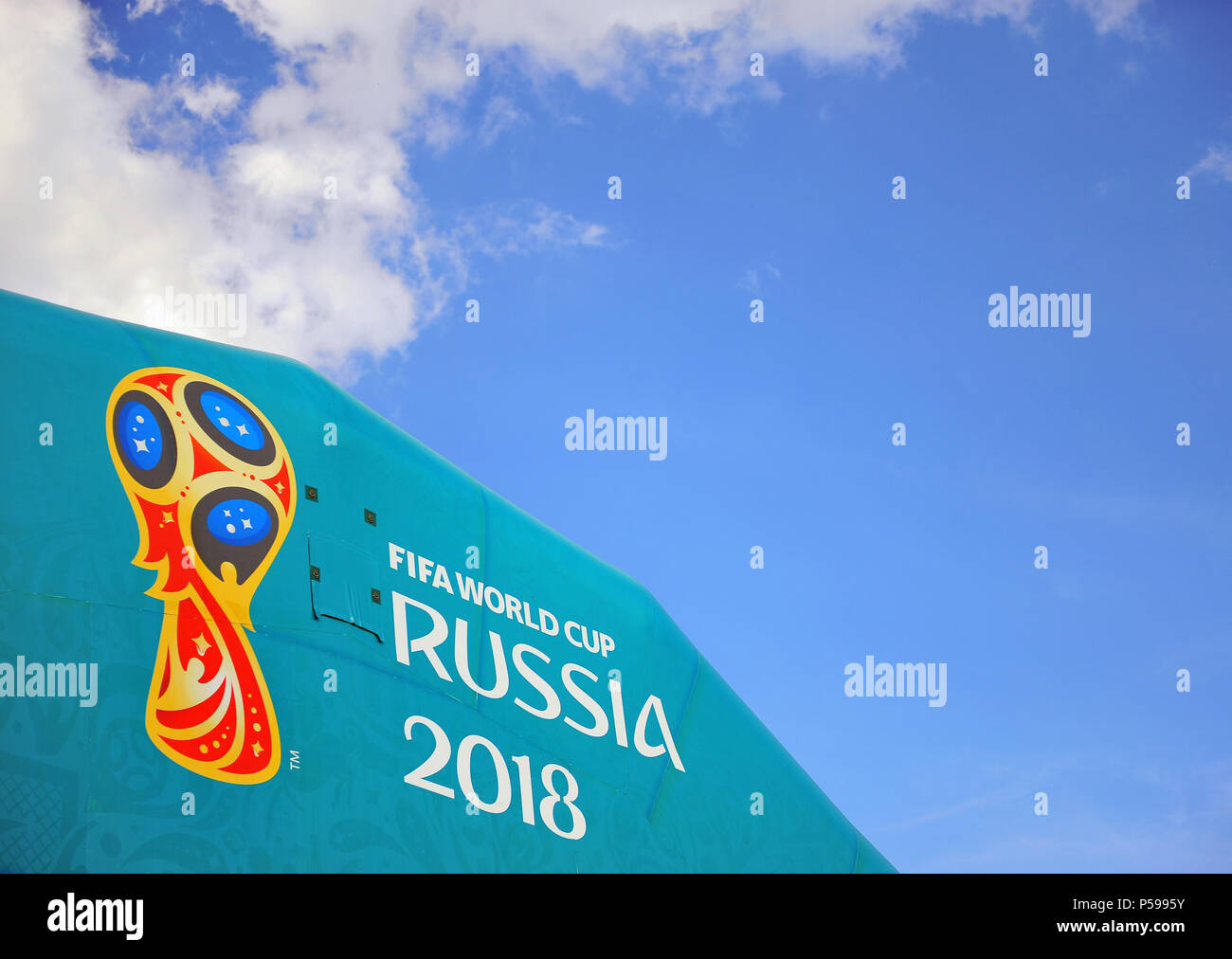 Moscou, Russie - le 22 juin : Logo de la Coupe du Monde de la FIFA 2018 en Russie, Moscou, le 22 juin 2018. Banque D'Images