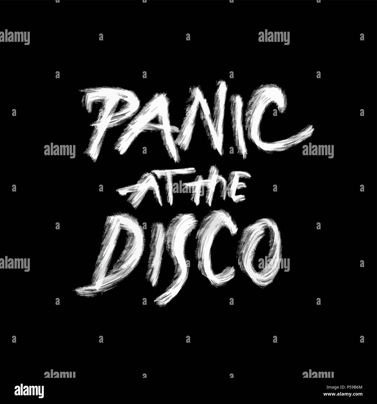 Panic at the disco, lettrage craie sur noir, élément de conception de scénario dessiné à la main Illustration de Vecteur