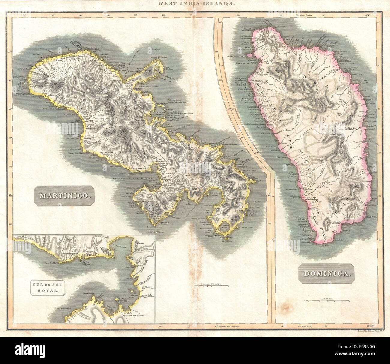 Thomson 1814 Plan de la Martinique et la Dominique ( Antilles ) - Geographicus - MartiniqueDominica-thomson-1814. Banque D'Images