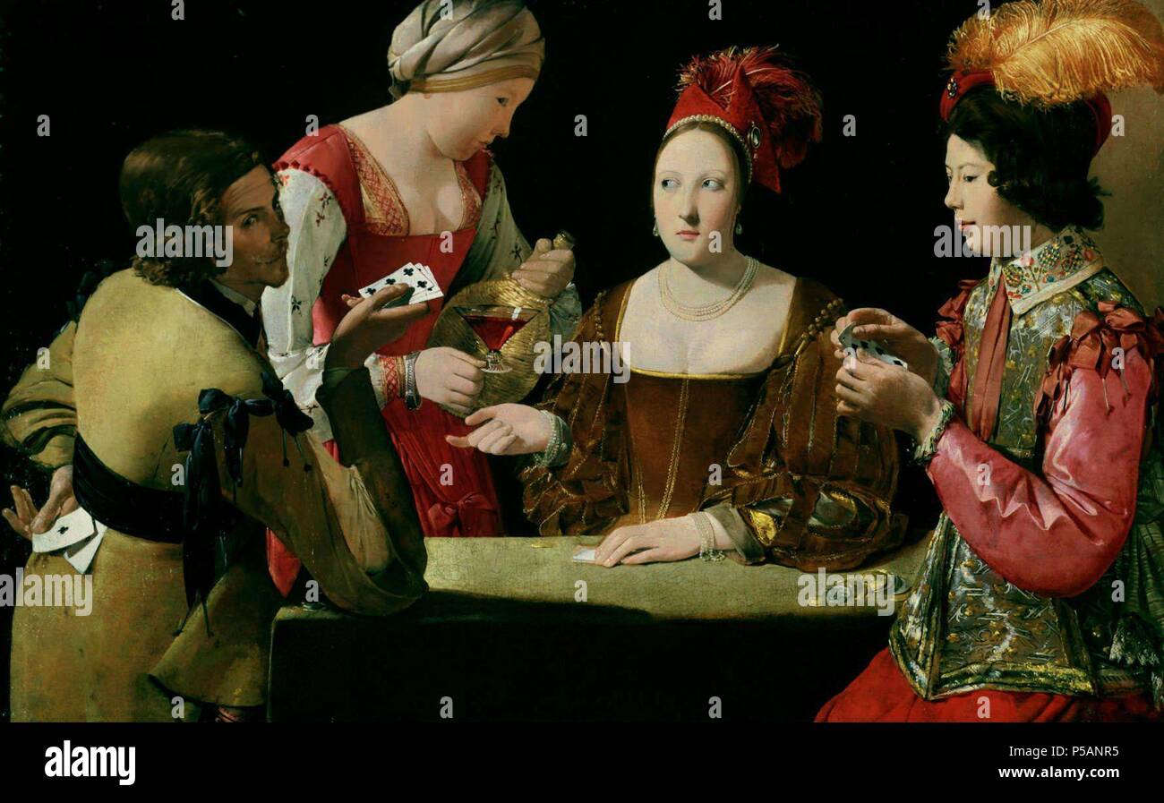'La triche avec l'Ace of Clubs', ca. 1630-1634, huile sur toile, 97,8 x 156,2 cm. Auteur : Georges de La Tour (1593-1652). Lieu : MUSÉE DU LOUVRE-peintures, FRANCE. Banque D'Images