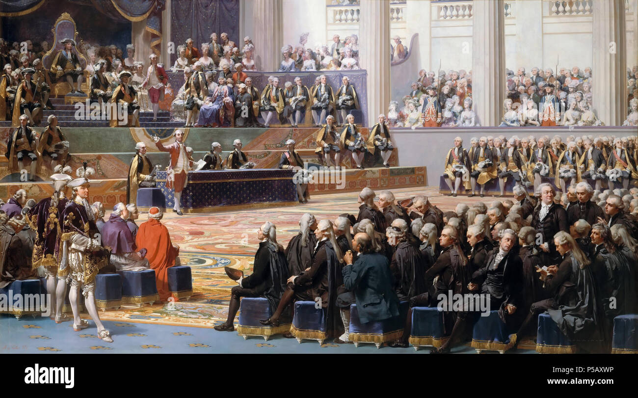 N/A. Italiano : Inaugurazione degli Stati Generali, 5 maggio 1789, olio su tela, 400 x 715 cm, Versailles, Musée national du château et des trianons . 1839. N/A 384 Couder Stati generali Banque D'Images