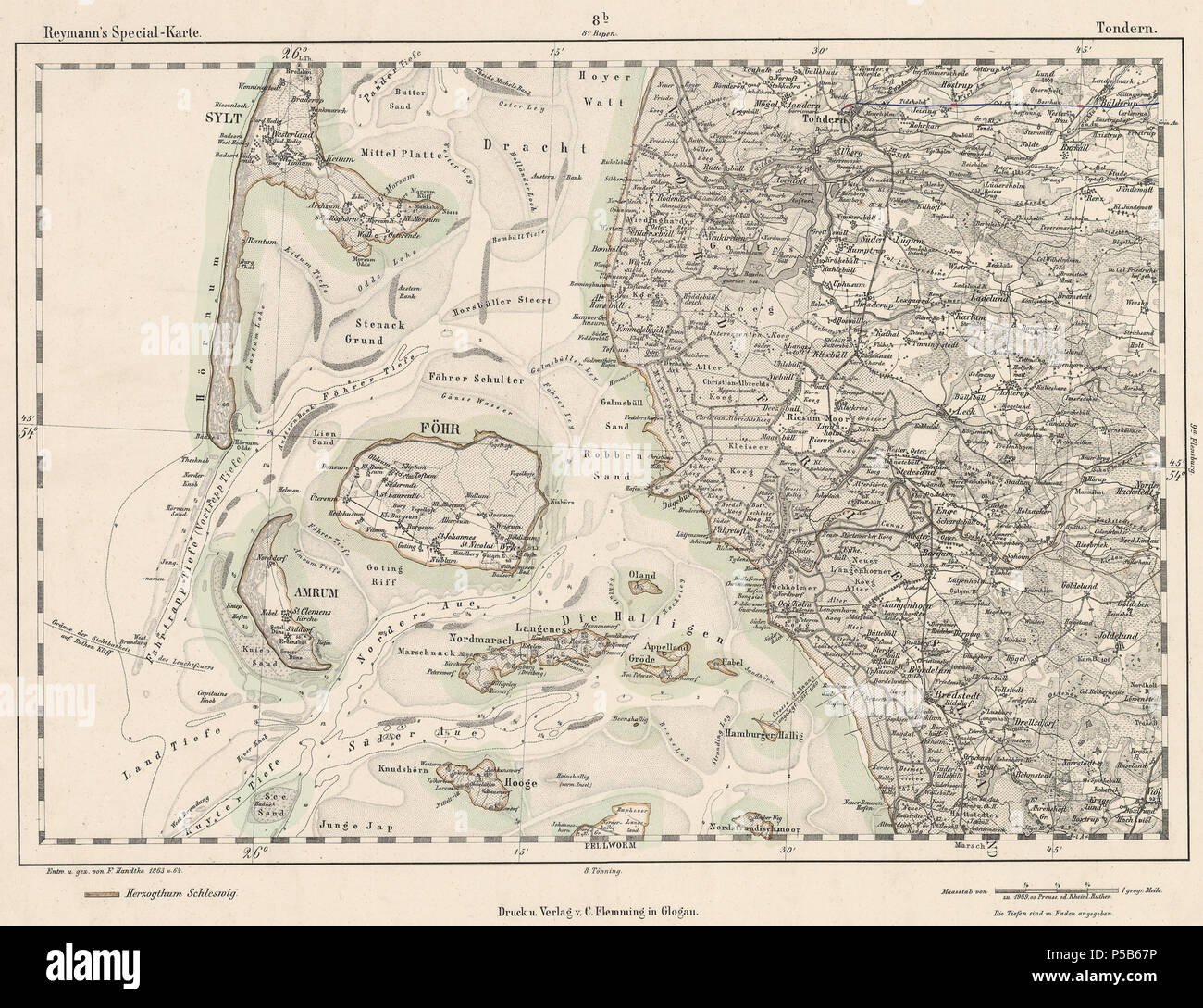 N/A. Anglais : la feuille de carte 8B Tondern, Territoires du Schleswig (Allemagne), au sud-ouest du Danemark . 1864. Reymann 42 bTondern 81864 Banque D'Images
