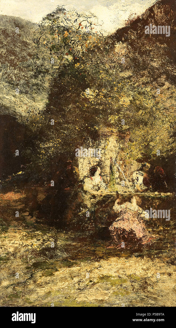 Chiffres à la fontaine vers 1870 - vers 1886. N/A 62 Adolphe Joseph Thomas Monticelli - Figuren bij een fontein Banque D'Images