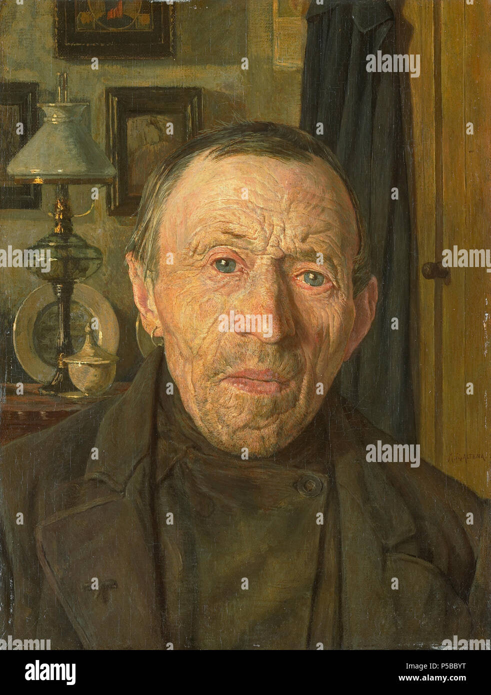 Agriculteur de Laren, North Holland . Portrait L'étude d'un fermier de Laren. Buste, regardant le spectateur, dans un intérieur avec en arrière-plan une lampe à huile, plaques debout sur un placard, et quelques peintures accroché au mur. 1902. N/A 215 Boer uit Laren, Noord-Holland Rijksmuseum SK-A-2620 Banque D'Images