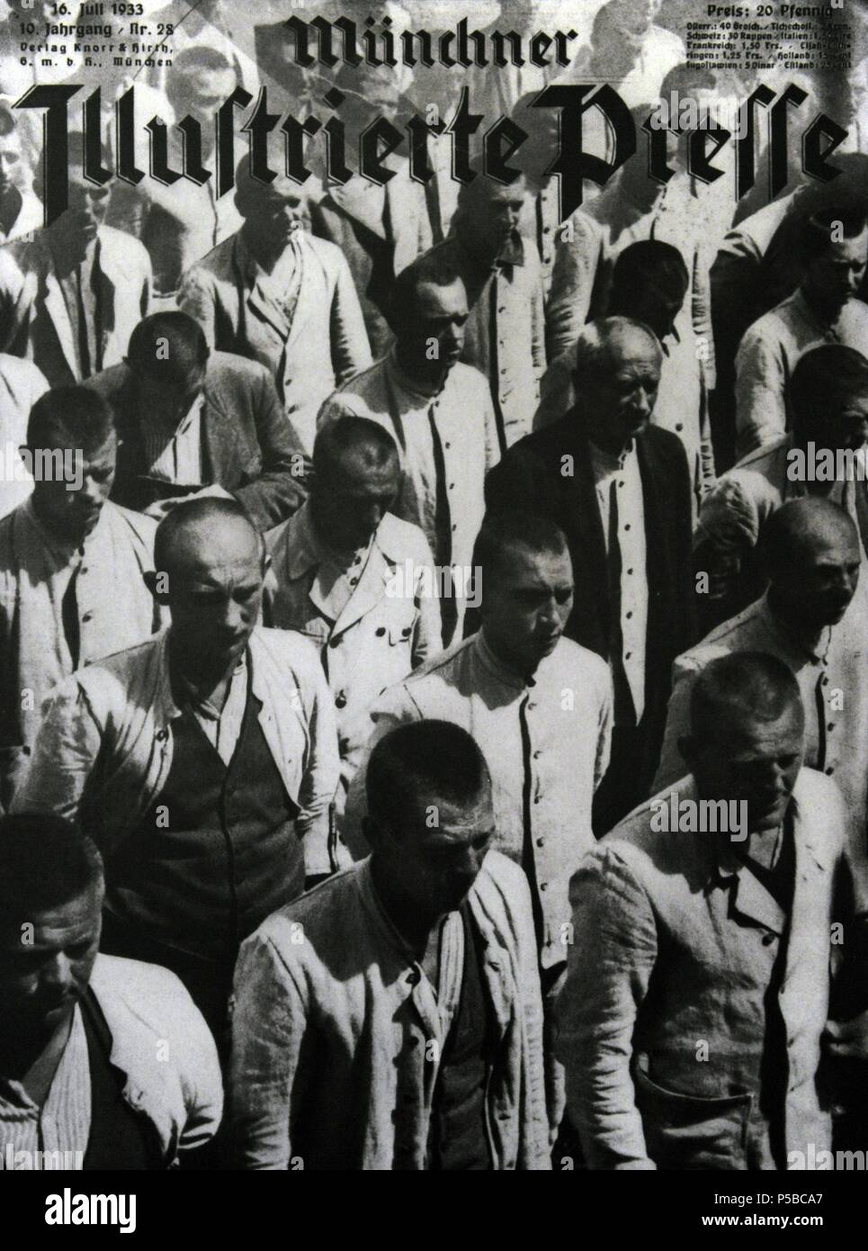 Le unchner "Illustrierte Presse'. Le 16 juillet 1933. Page d'accueil. Photo par Friedrich Franz Bauer, commandé par le SS. Le site du mémorial du camp de concentration de Dachau. Banque D'Images