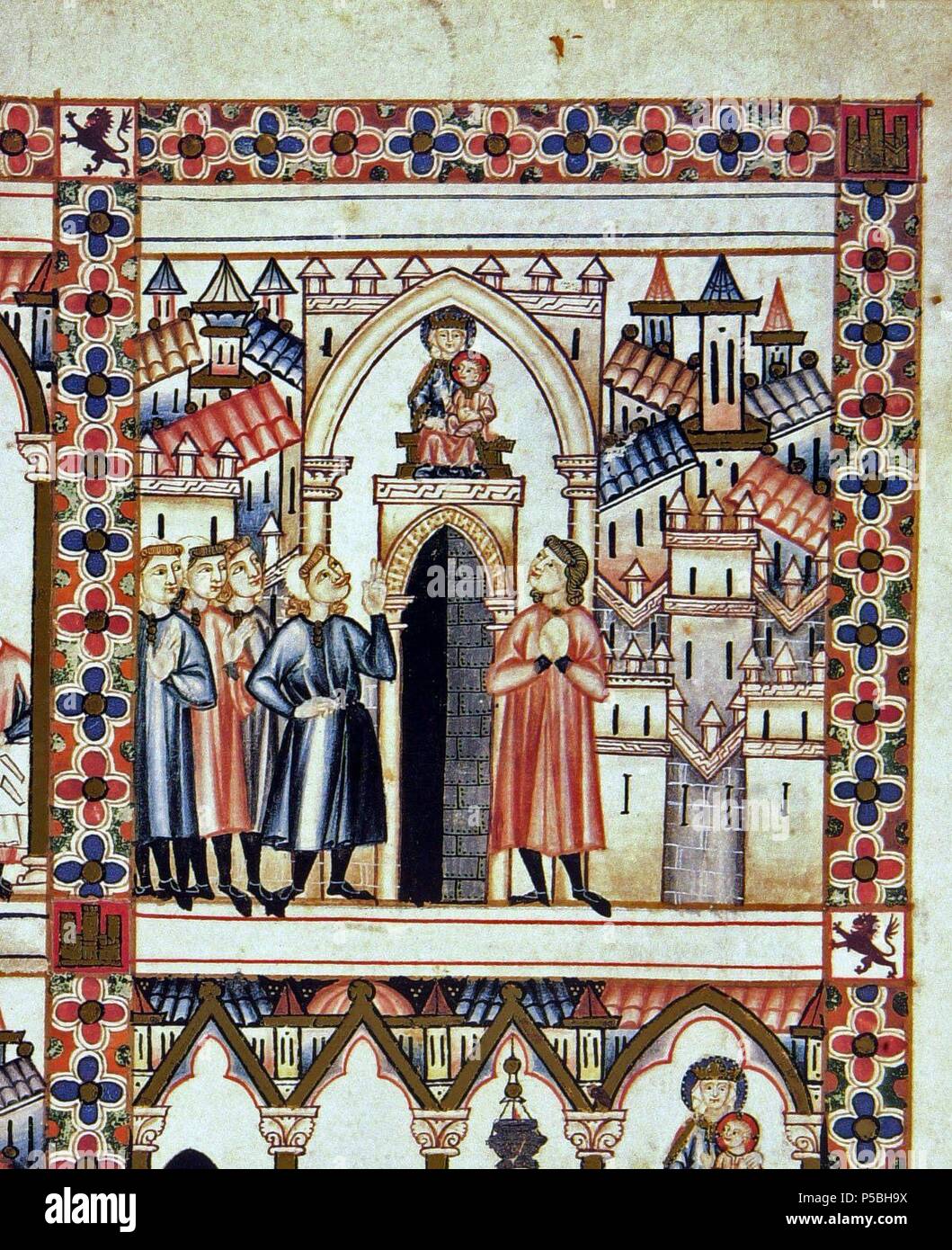 Mme.B.R.20- CANTIGA STA MARIA-Nº293-F47-B- VIRGEN EN LA PUERTA DE ENTRADA A LA CIUDAD-LOMBARDIA S X. Auteur : Alfonso X le Sage de Castille (1221-1284). Emplacement : BIBLIOTECA NACIONAL COLECCIÓN, FIRENZE, Italia. Banque D'Images