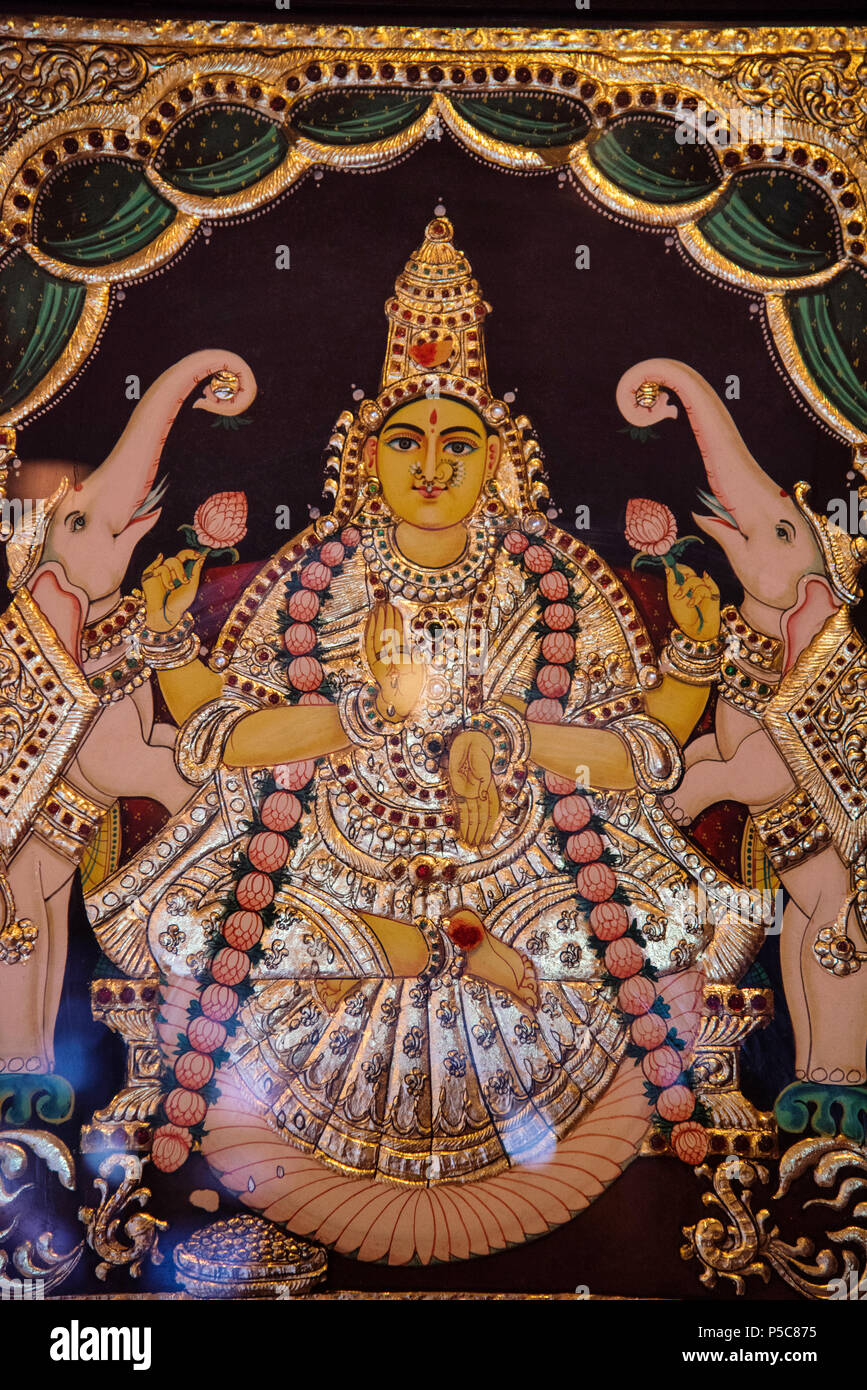 Peinture de Tanjore colorés, Chidambaram, Tamil Nadu, Inde Banque D'Images