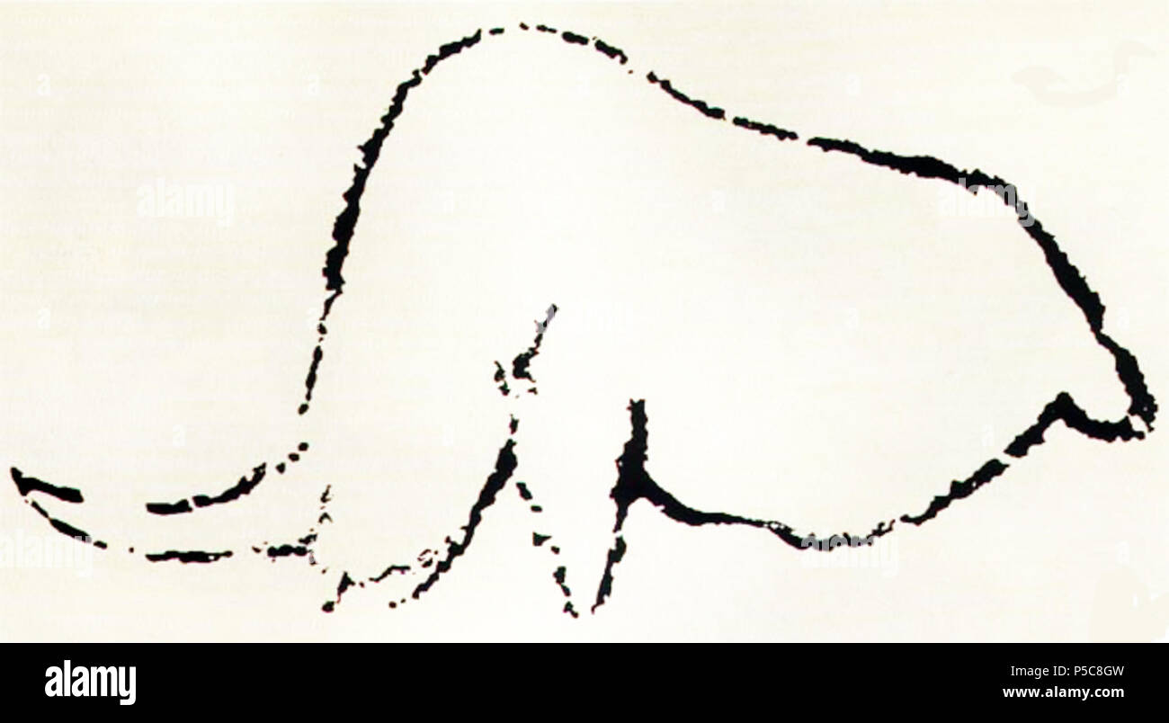 N/A. Grotte de Rouffignac, art France, pensé pour illustrer le rhinocéros à une corne, Elasmotherium. Paléolithique.. Un homme des cavernes, de modification de l'article décrivent les auteurs. 503 L'art rupestre Elasmotherium Banque D'Images