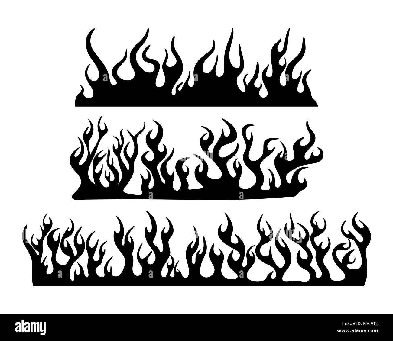 Feu flamme brûlant ensemble silhouette conception horizontale bannière isolated on white Illustration de Vecteur