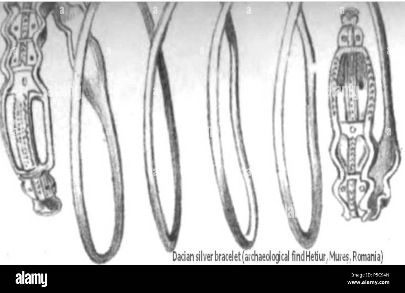 N/A. Français : 72038 bracelet argenté avec des têtes de serpent découverte archéologique de Hetiur (Mure, Roumanie) . 1877. George Grigore Tocilescu (26 octobre 1850 - 18 septembre 1909) 405 72038 bracelet argent Hetiur Mures Banque D'Images