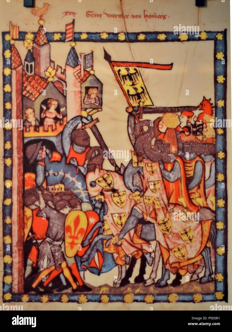 N/A. Deutsch : Codex Manesse, UB Heidelberg, Cod. Pal. germ. 848, fol. 43v : Graf Wernher von Homberg oder Werner von Hohenberg English : Codex Manesse, fol. 43v, comte Wernher von Homberg / Werner von Hohenberg . Entre 1305 et 1340. Meister des Codex Manesse (Nachtragsmaler III) Description peintre allemand période travail c. 1305-1340 () 363 Codex Manesse 43v - Graf Wernher von Homberg Banque D'Images