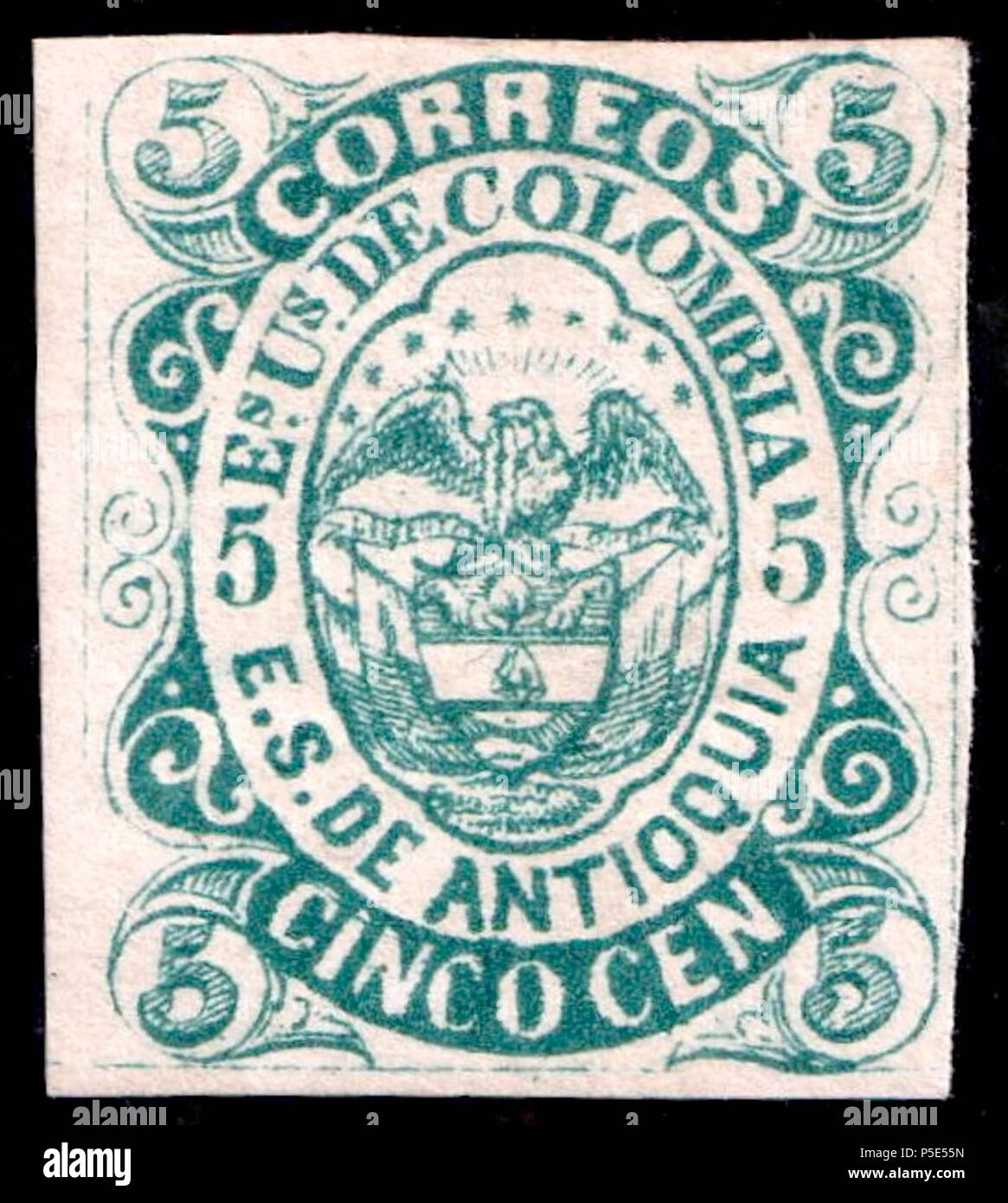 N/A. Anglais : état colombien d'Antioquia 5c, vert menthe. Catalogue : Sc. 6 . 1869. L'Etat colombien d'Antioquia Antioquia 110 1869 SC6 Banque D'Images