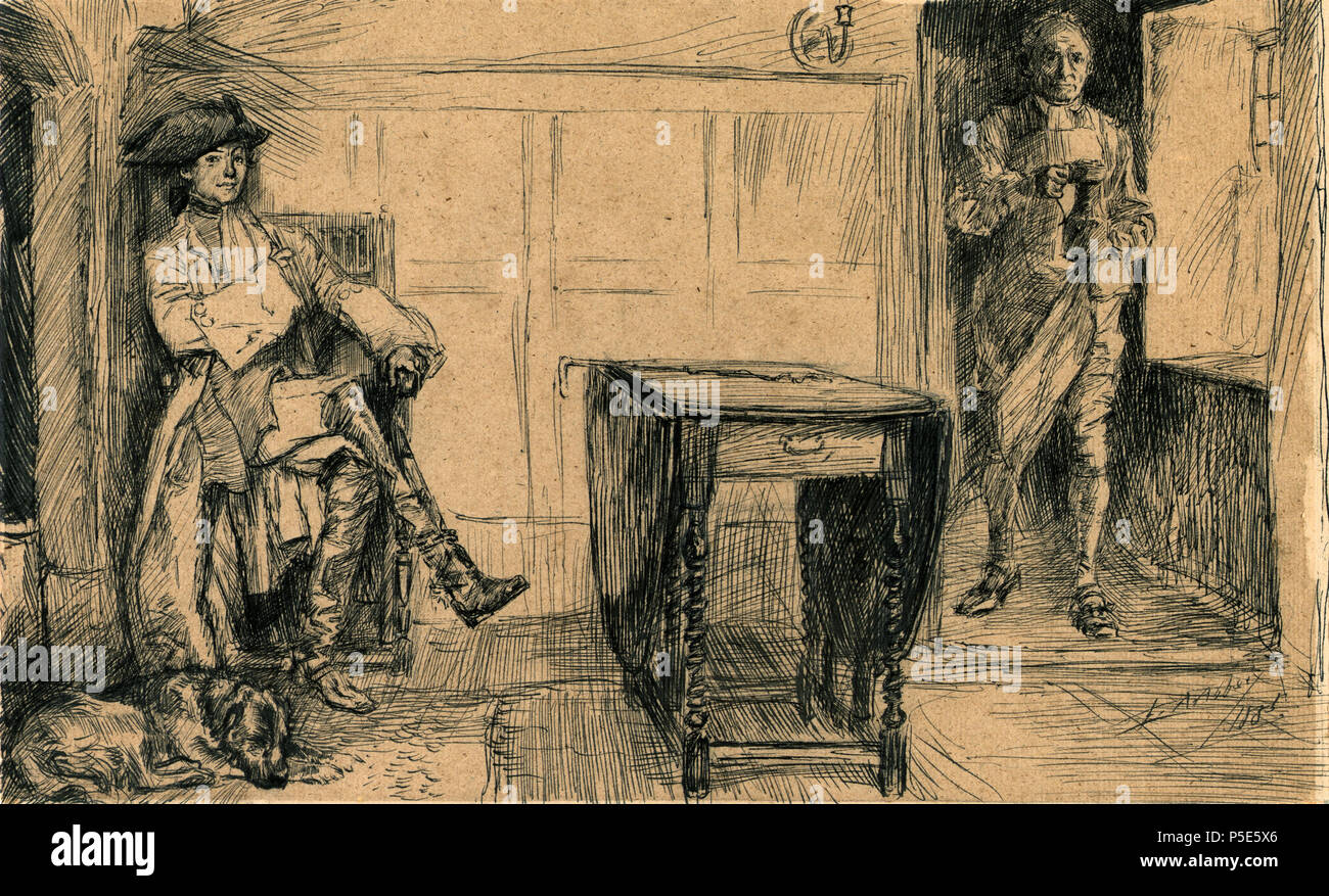 N/A. Anglais : Dessin montre un beau jeune homme de dix-huitième-siècle robe, assis dans un coin avec un chien à ses pieds. Un autre homme entre, portant une cruche. 1885. Edwin Austin Abbey (1852-1911) Noms alternatifs E. A. ; Abbaye Abbaye ; Edwin abbaye ; e. Description de l'abbaye American peintre, illustrateur et architecte Date de naissance/Décès 1 Avril 1852 1 août 1911 Lieu de naissance/décès Philadelphia London Authority control : Q259538 : VIAF 17070286 ISNI : 0000 0001 1041 3122 ULAN : 500010457 RCAC : nr89013851 Open Library : OL2072594WorldCat UN 495 Edwin Austin Abbey - deux 18e siècle Banque D'Images