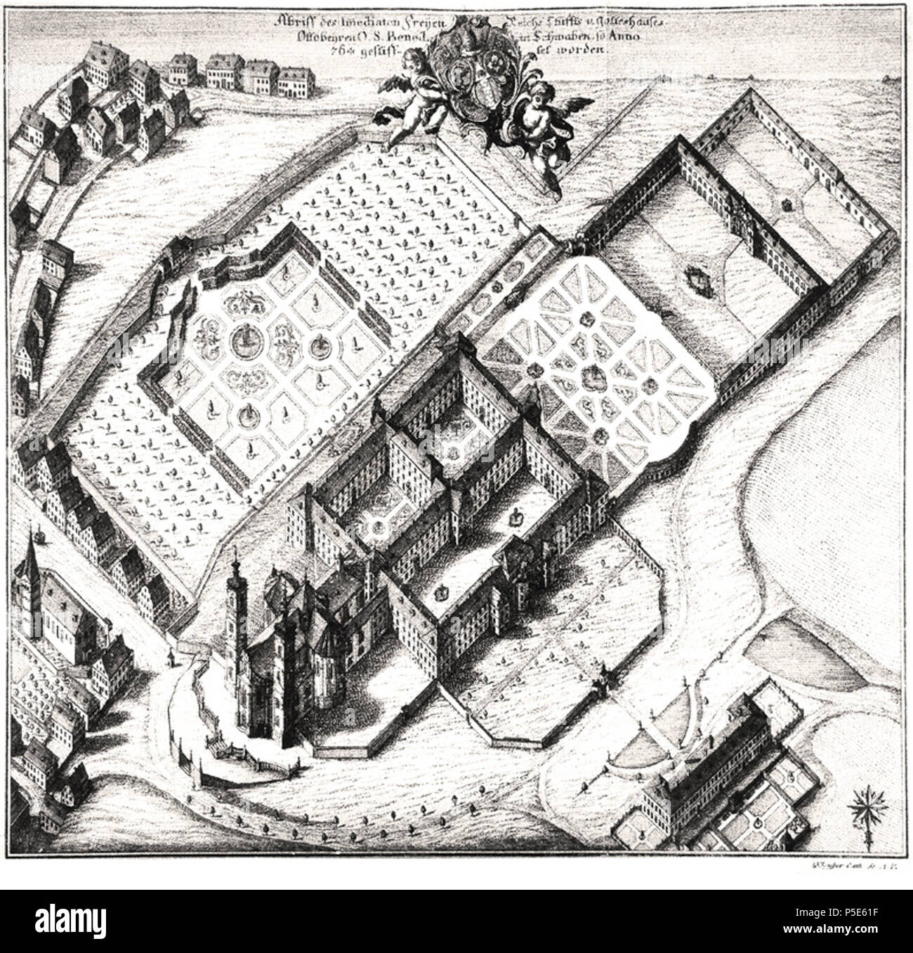 N A Anglais Bird S Eye View Abbaye D Ottobeuren C 1766 Les 50 Ans De Vastes Travaux De Renovation De L Abbaye Dans Le Style Baroque Tardif Venait Juste D Etre Acheve A Temps Pour