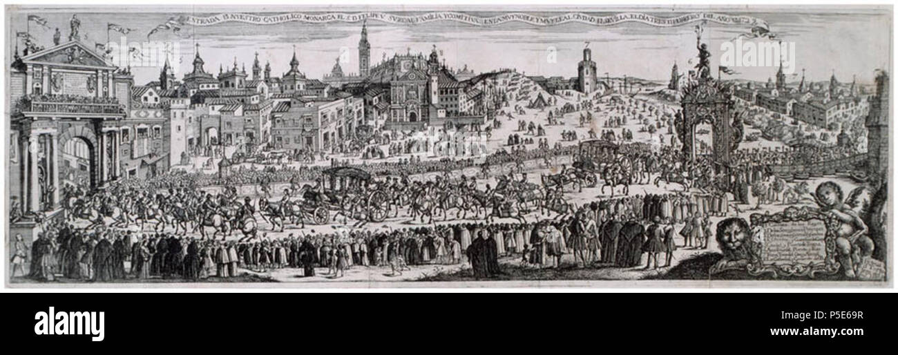 N/A. Español : entrada de Felipe V en Sevilla (1729), gravure de Pedro Tortolero. 1729. Pedro Tortolero 519 Entrada Felipe V Sevilla Banque D'Images