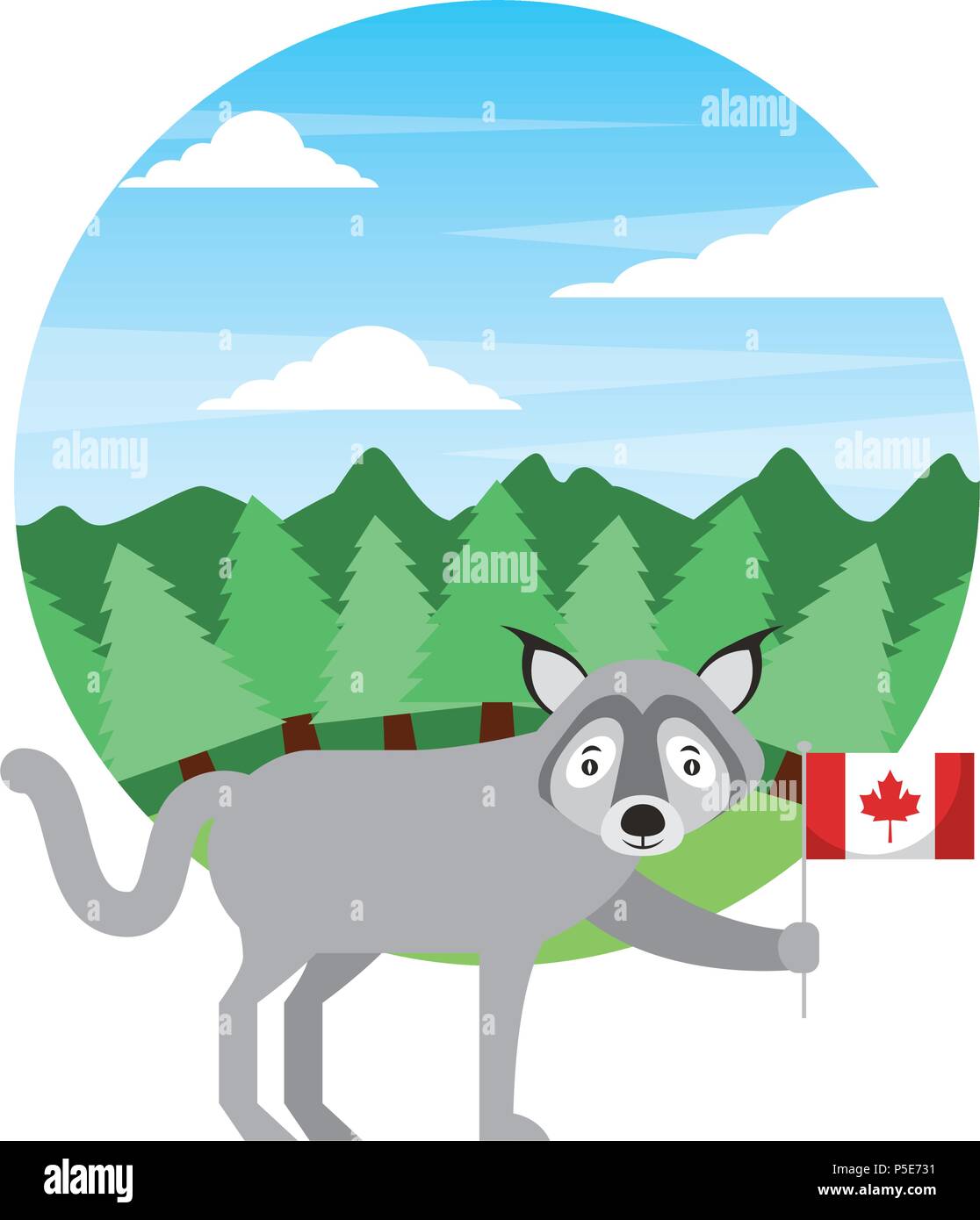 Wolf tenant le drapeau canadien en forêt vector illustration Illustration de Vecteur