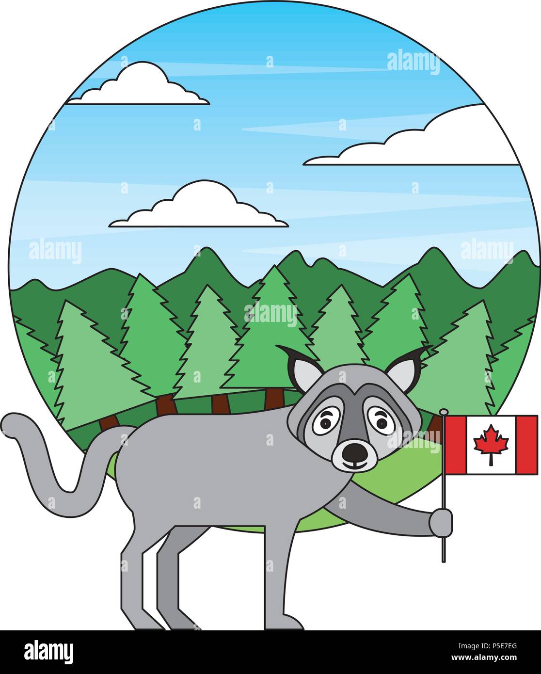 Wolf tenant le drapeau canadien en forêt vector illustration Illustration de Vecteur